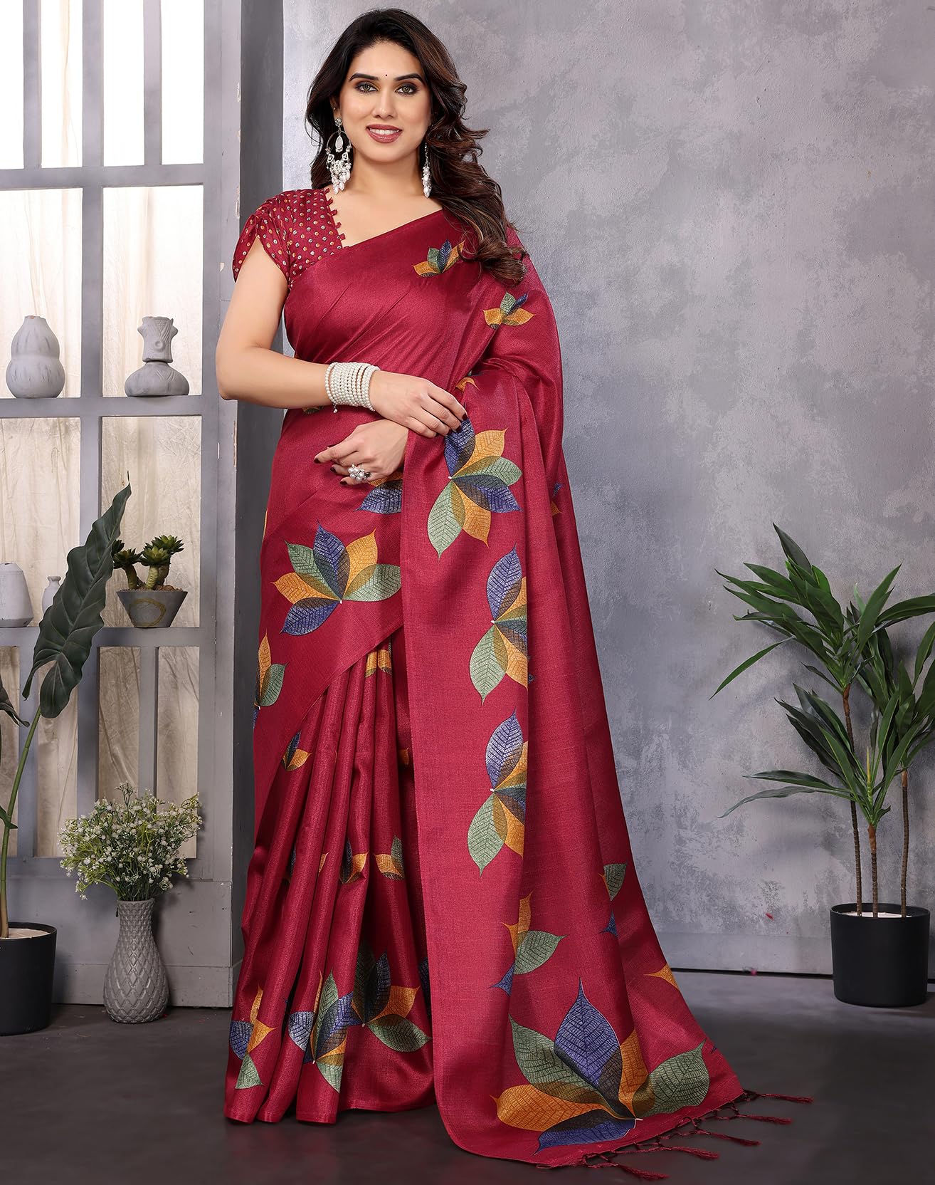 Yashika Women's Printed Art Silk Women Saree Kanjivaram Saree with Blouse Material |saree for Women | Saree | New Sari | Latest Saree (AZ-YS-P1-DENISHA MAROON JHALAR) - Image 7 thumbnail