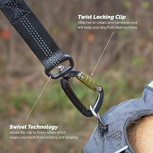 Miniatura 2 de Tuff Mutt Correa de cintura manos libres para pasear al perro, correr y senderismo, clip de mosquetón, cinturón ajustable con doble asa, diseño