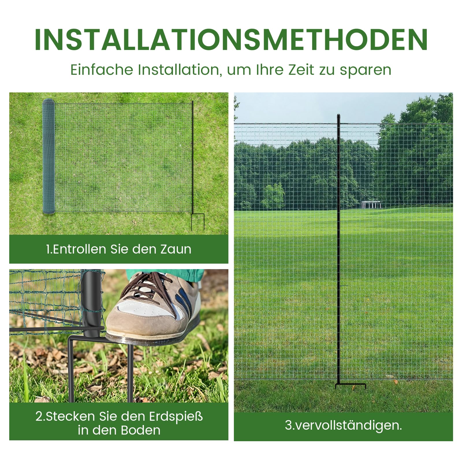 Hühnerzaun 50m L x 100cm H - Nylon Geflügelnetz Engmaschig, Stabil & Langlebig - Mobiler Hundezaun Steckzaun Haustierzaun Begrenzungszaun Katzenzaun - Freilaufgehege Hühner