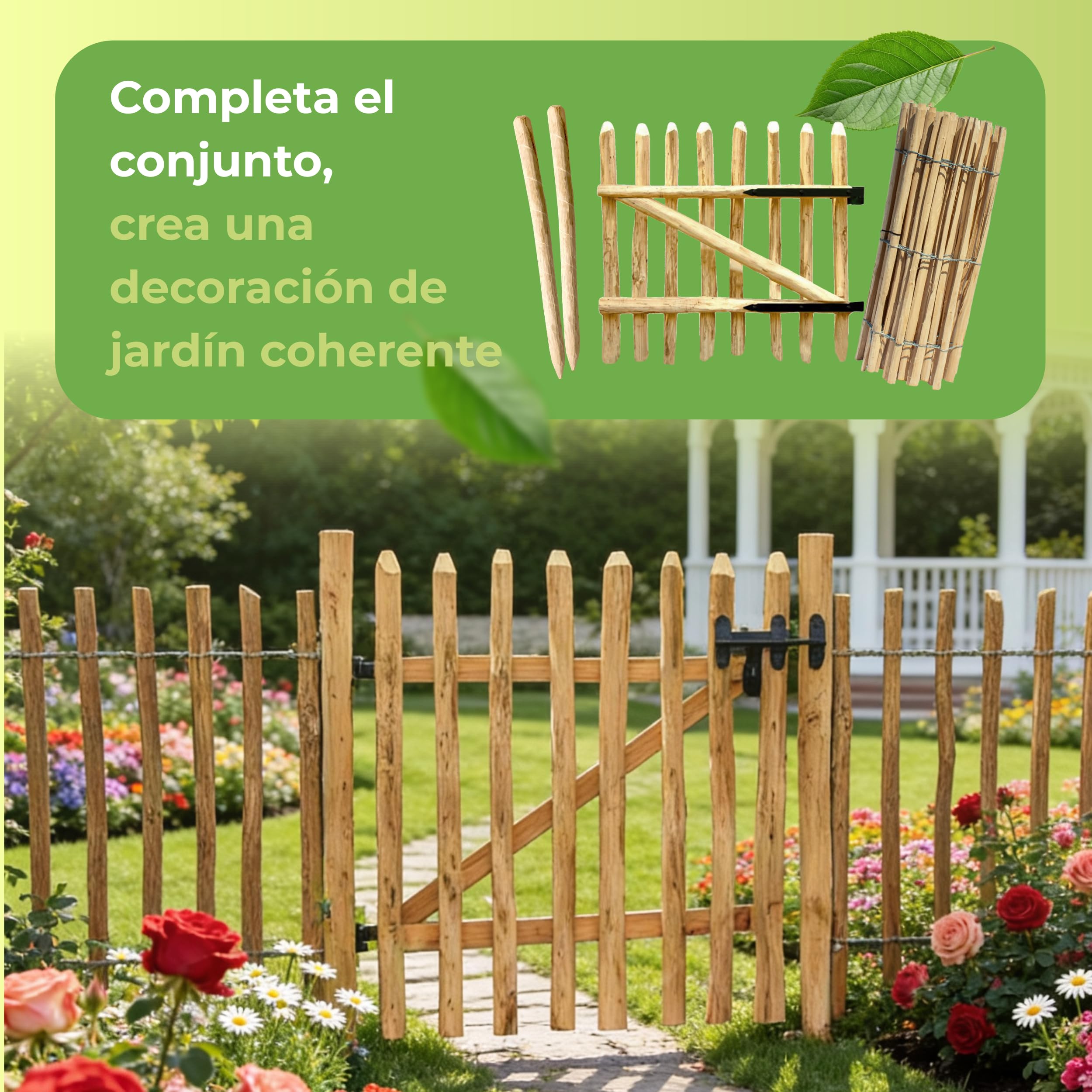 Juego de 3 Postes de cercado de avellano 150 cm estacas de Madera Natural Puntiagudas para Valla de estacas y jardín