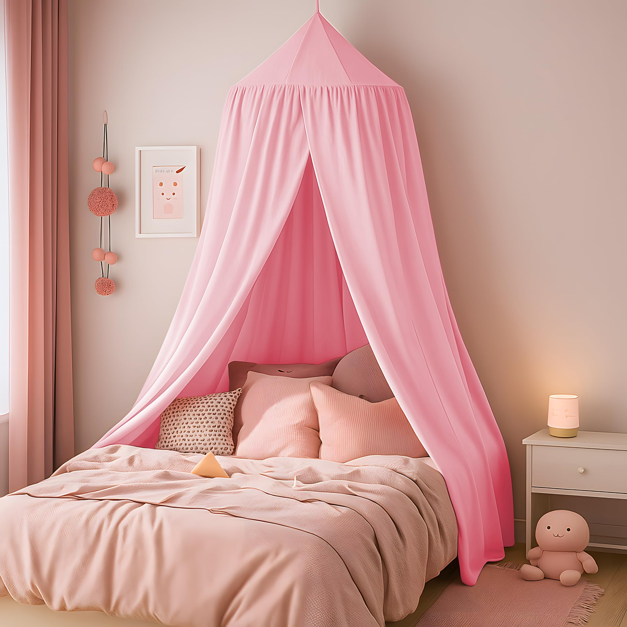 Baldachin Kinderzimmer, Betthimmel Babybett, Hängende Rund Princess Insektennetz Moskitonetz, Himmelbett Vorhänge Deko für Mädchen & Jungen (Rosa 60 * 230 * 450cm)