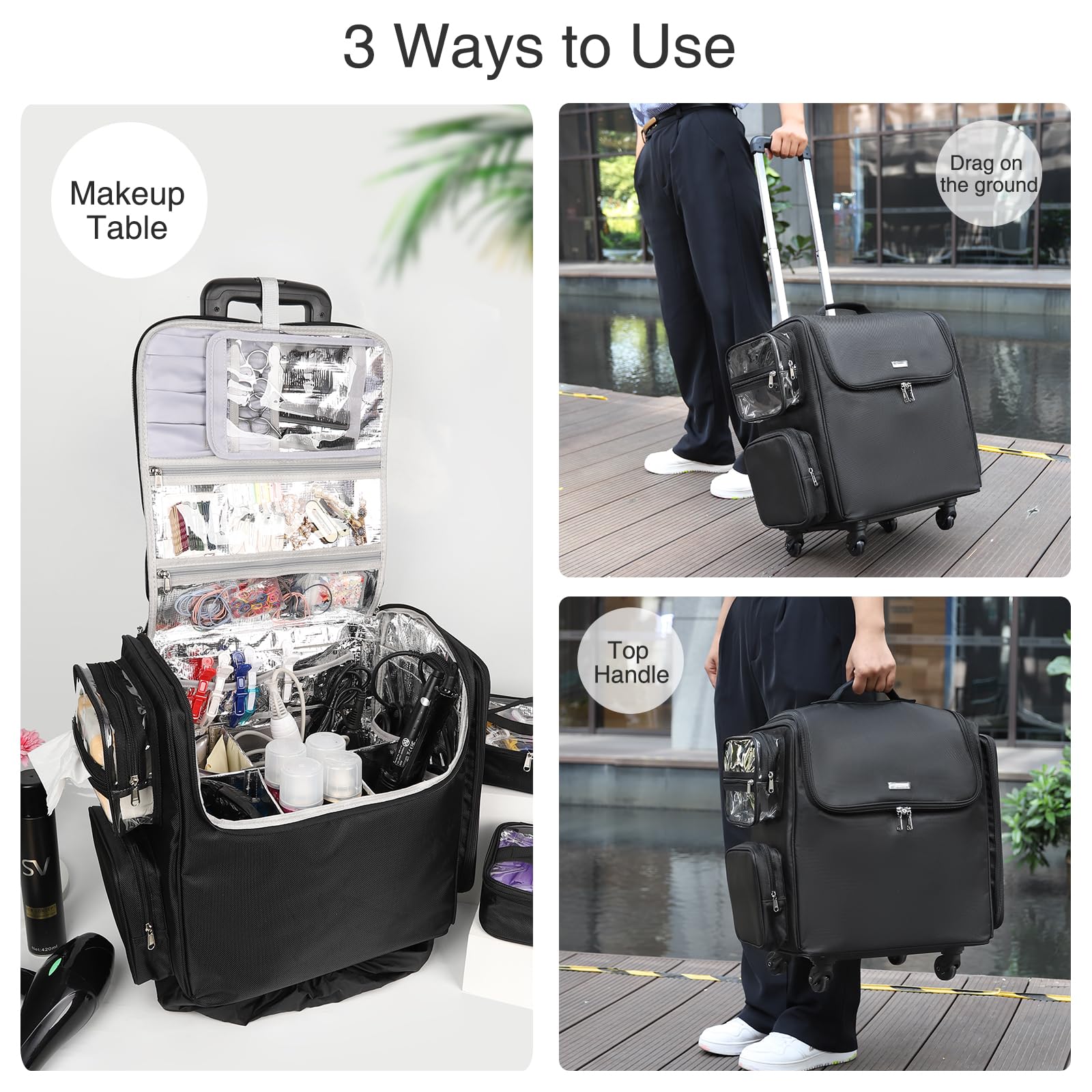 Rolling Kosmetikkoffer, Friseur Reisetasche mit 4 Rädern, Wärmedämmung volle Schicht, justierbare Teiler, Haar Werkzeuge und Kosmetik Speicher Organizer Trolley Koffer Make-up Warenkorb