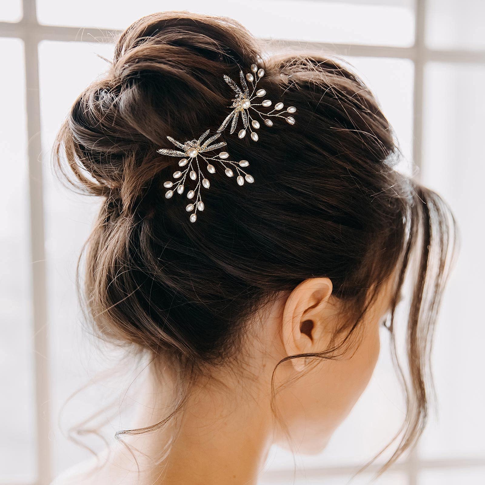 Stunning BRIDAL hair clip accessory with 2 bridal pins Bridal Hair Pins Set of Two Silver White Flower Crystal Leaf  main image 4