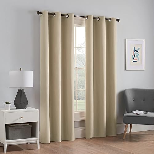 KEMCO Cortinas opacas para oscurecer la habitación, con aislamiento térmico y ojales, para sala de estar, bunglow (2 paneles, beige, 72 x 63