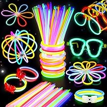 BUDI 467Pcs Glow Sticks Party Favors for Kids Adults Glow in the Dark Party Supplies 4th of July Accessories Neon Decors 200 GlowSticks Bulk 8 Colors 8 Inch &amp; 267 Connectors Necklace Bracelet Glasses