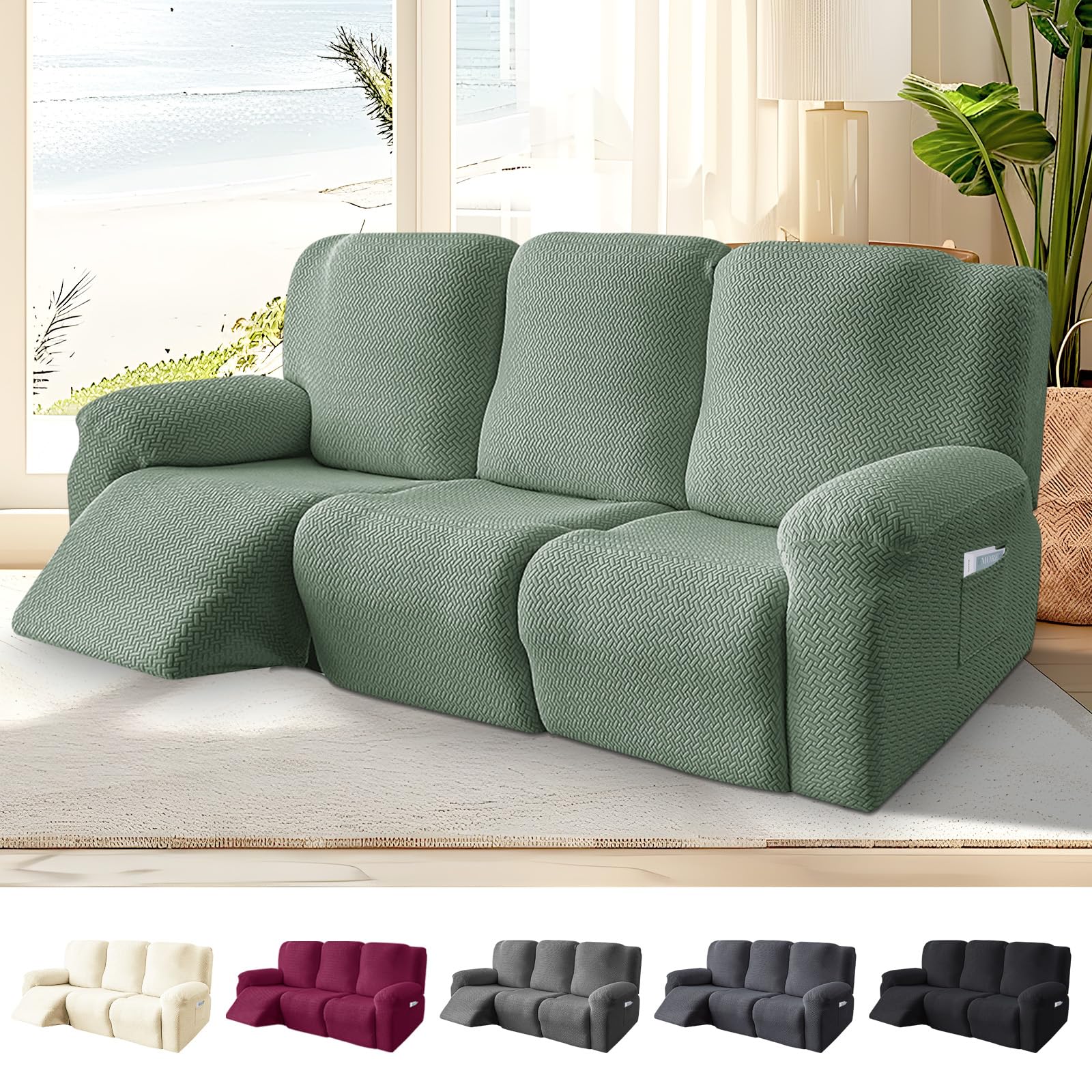 Bocguy Funda para sillón de 3 Plaza, Fundas elásticas para sillones con Bolsillos, Funda Sillon Relax para sillón de televisión, sillón Relax, Funda para sillón