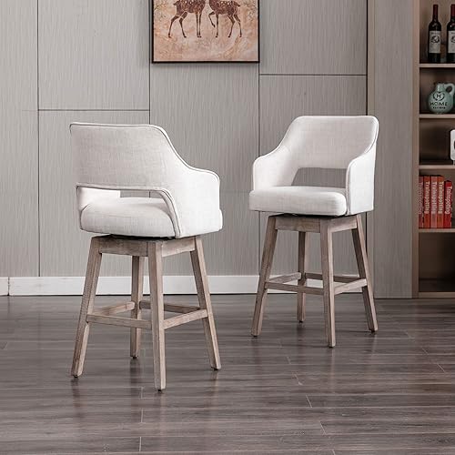 Miniatura 3 de Juego de 2 taburetes de bar de 28 pulgadas de altura de mostrador, taburetes de bar giratorios de 360 con respaldo y patas de madera, sillas