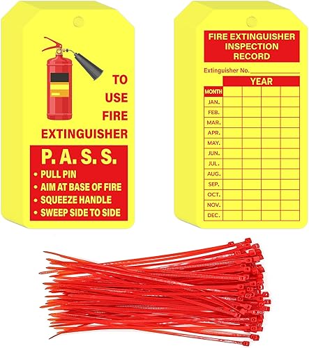 YHNTGB 160 juegos de etiquetas de extintor de incendios con bridas de alambre ajustables, etiquetas mensuales de registro de inspección de