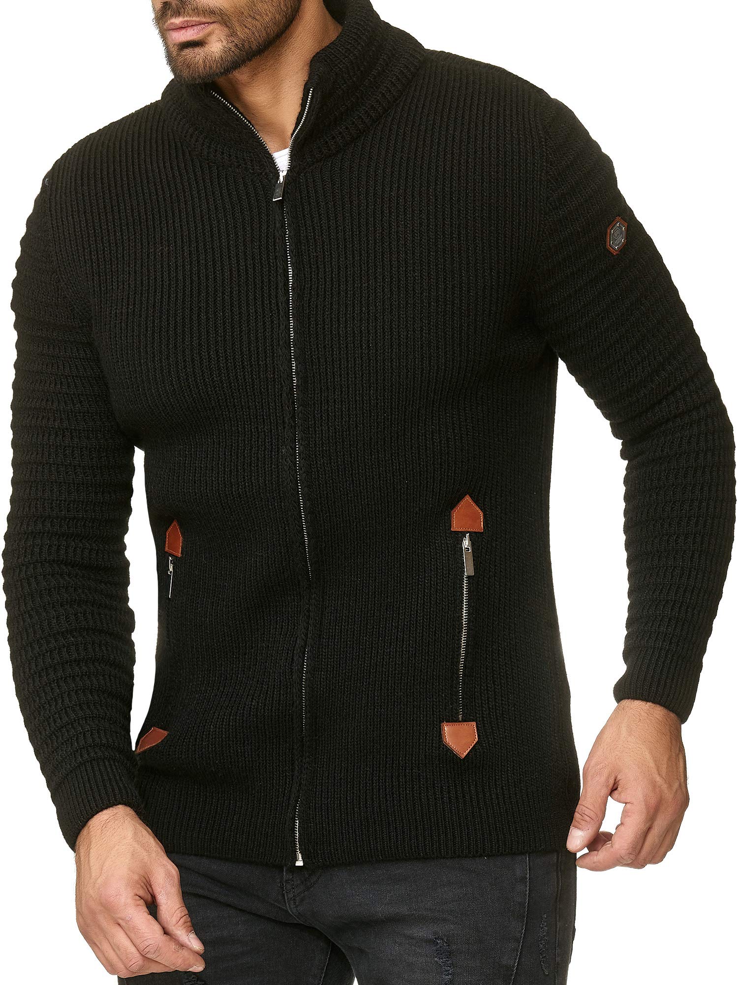 RED BRIDGE Cárdigan de Punto para Hombre con Cremallera y Cuello Alto