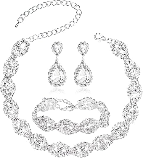 Rhinestone Bridal Jewelry Set with Choker, Tiara & Earrings