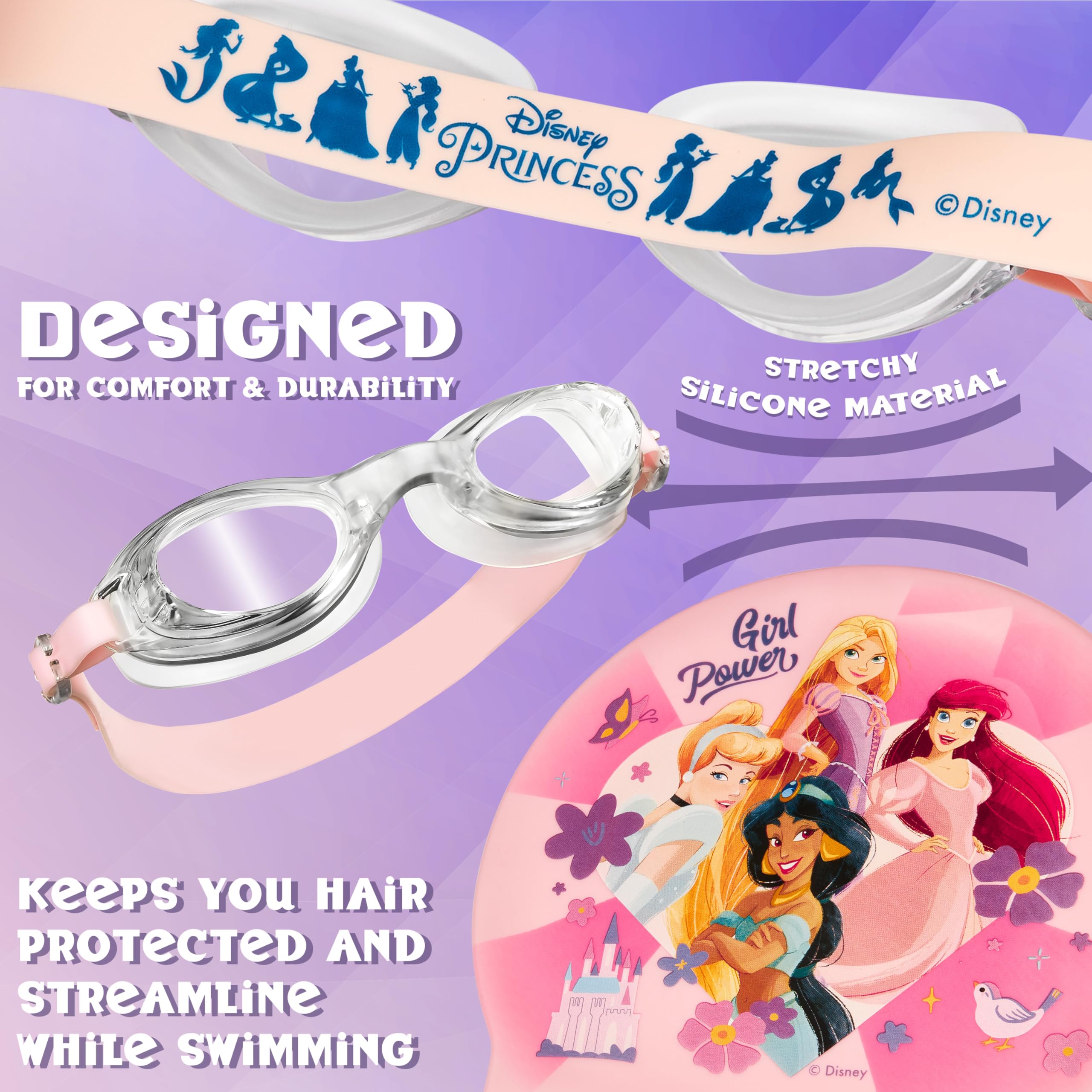 Disney Children's Swimming Goggles and Swimming Cap Set Anti-Fog UV Protection (Pink Princess, 3-6 Years) - Image 4