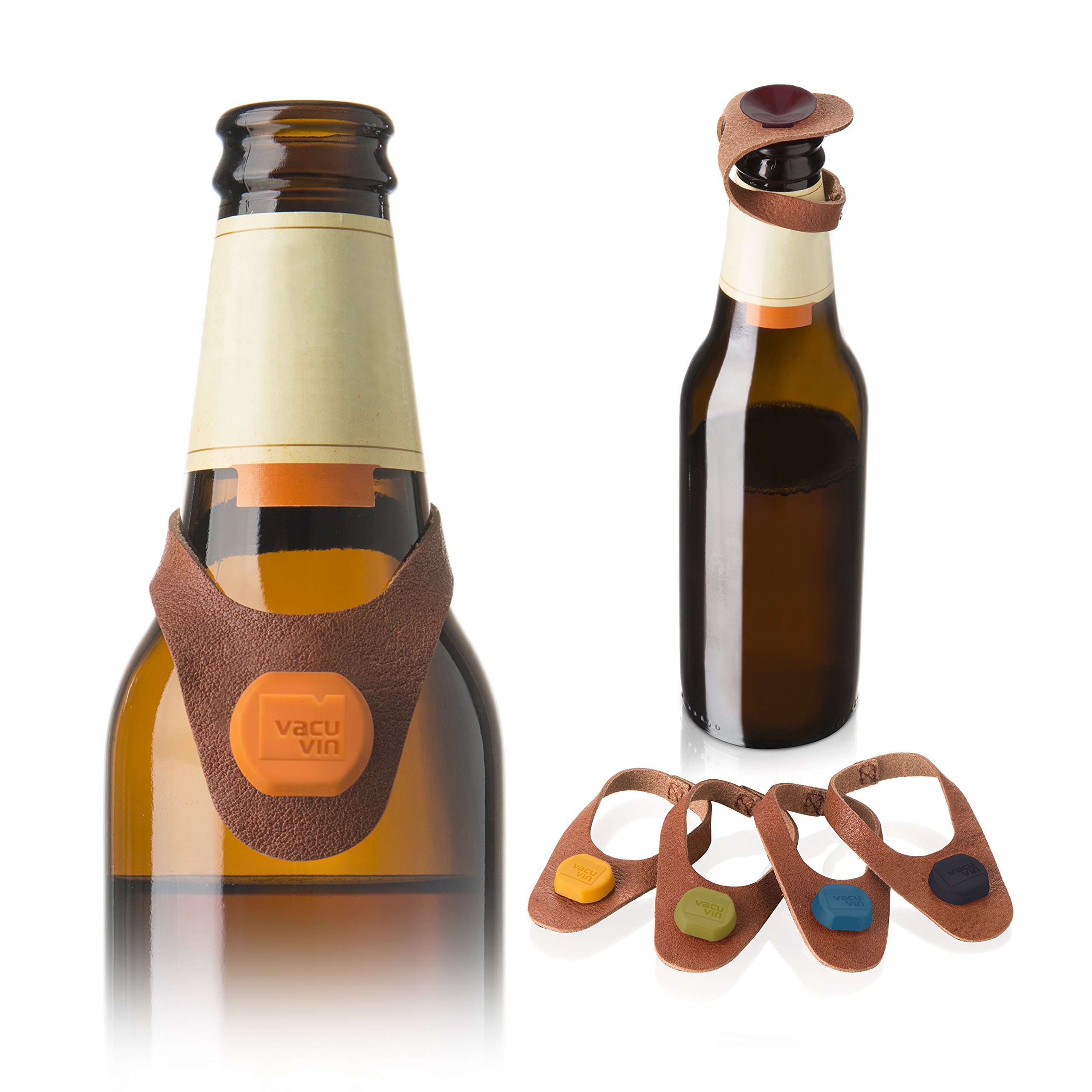 Vacu Vin Bouchon marqueur cuir, lot de 6 : l'élégance du cuir véritable