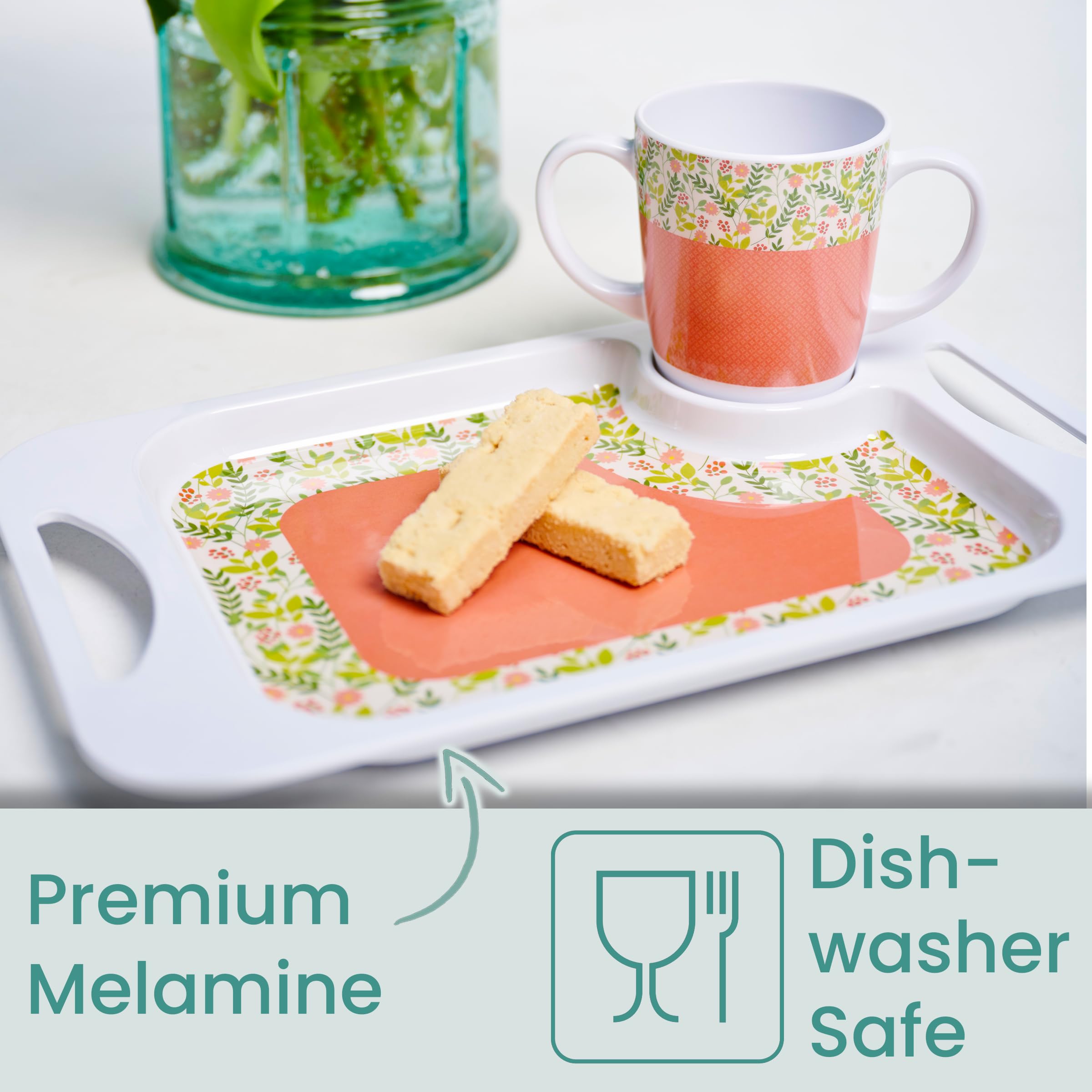 Schnabeltasse für Erwachsene, Becherdeckel und passendes Snack-Tablett für ältere Menschen. Fassungsvermögen: 400 ml, Tablett 33,8 x 20,6 cm, leicht, Melamin, perfektes Snack-Bundle