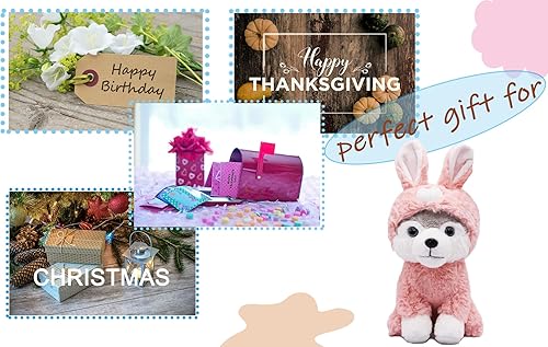 Miniatura 6 de BABOLI Cuddly Husky - Peluche de animales suaves con adorable ropa de estilo conejo, súper lindo animal de peluche para regalos del día de Pascua o