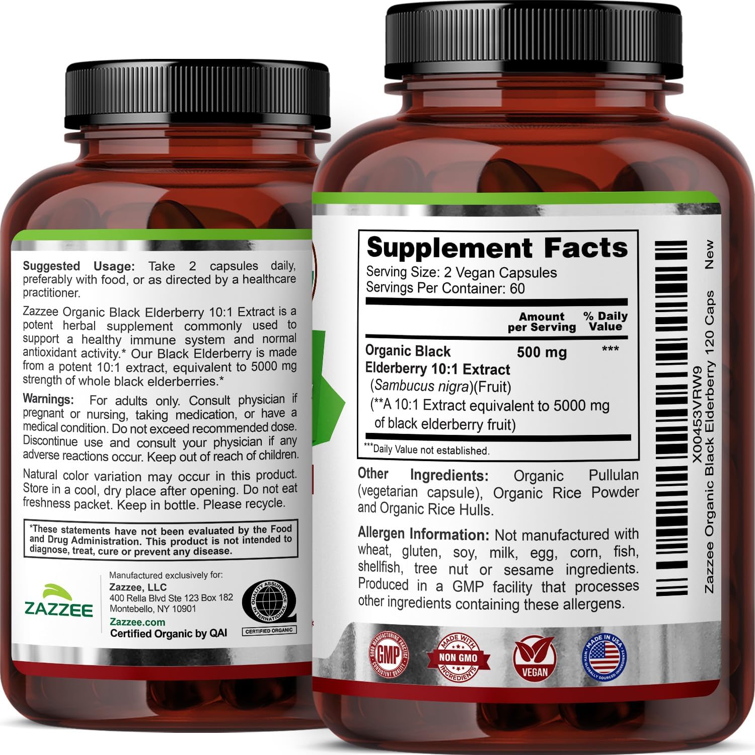Zazzee USDA Organic Black Elderberry 10:1 Extract, 5000 mg Strength, 120 Vegan Capsules, 2 Month Supply, Standardized, Concentrated 10X Extract, 100% Vegetarian, All-Natural, Non-GMO, Made in The USA - Image 6