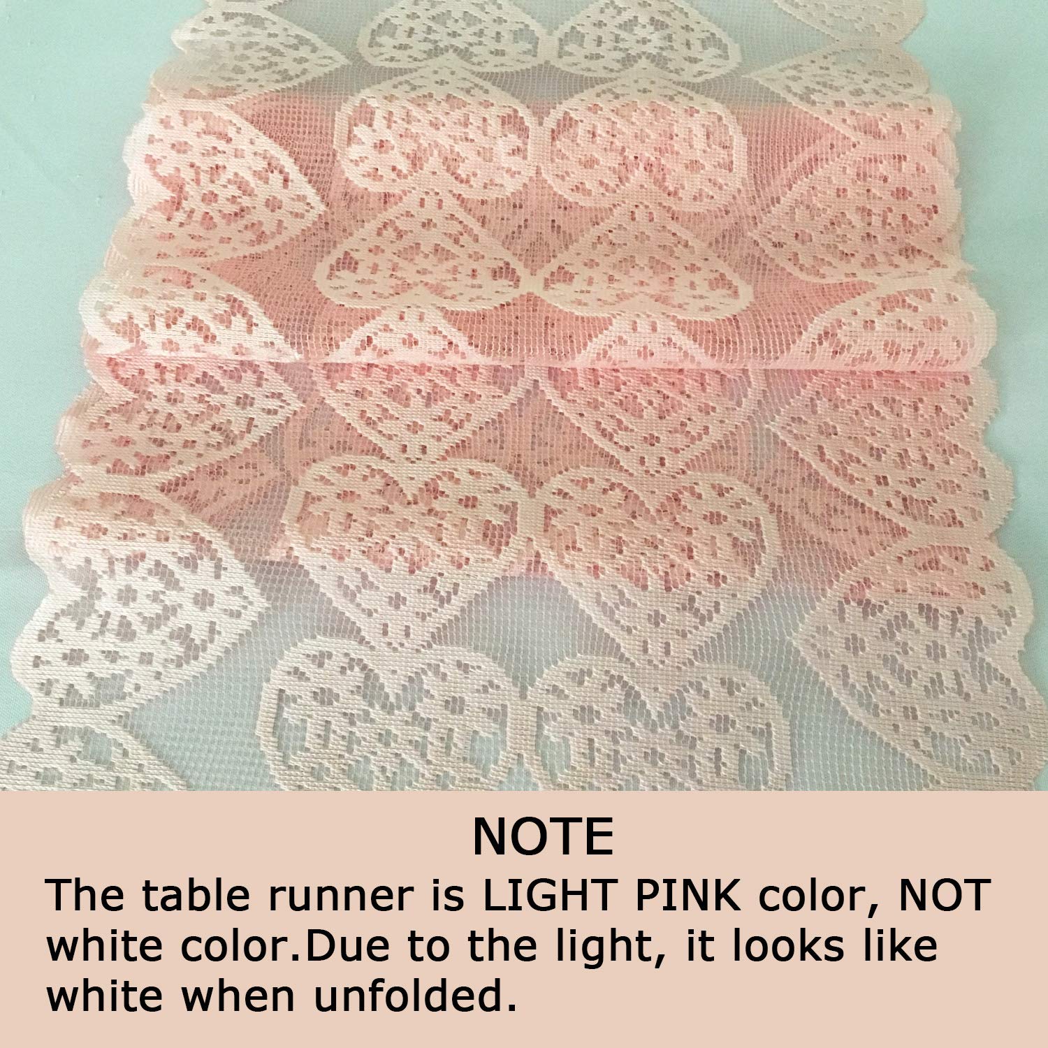Joysail Valentines Day Table Runner - Light Pink Lace Table Runners for Weddings, Valentines Day Table Decorations - Romantic Love Heart Table Runner for Home Dining Table - 12 x 72 Inch