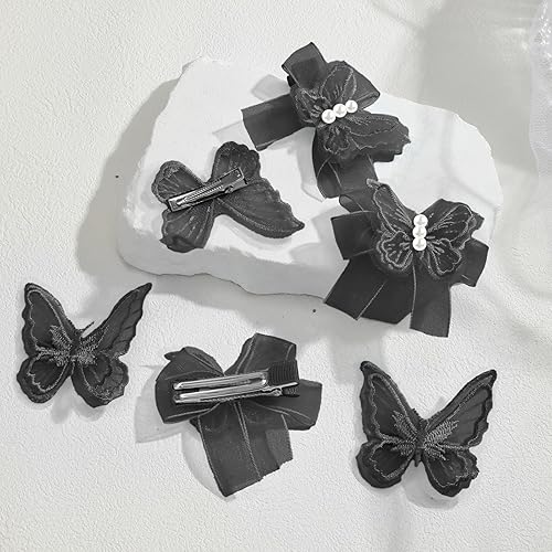 Miniatura 7 de 12 pinzas de mariposa para el cabello, lazos para el cabello, horquilla de doble capa bordada de mariposa para el cabello, pasador de mariposa