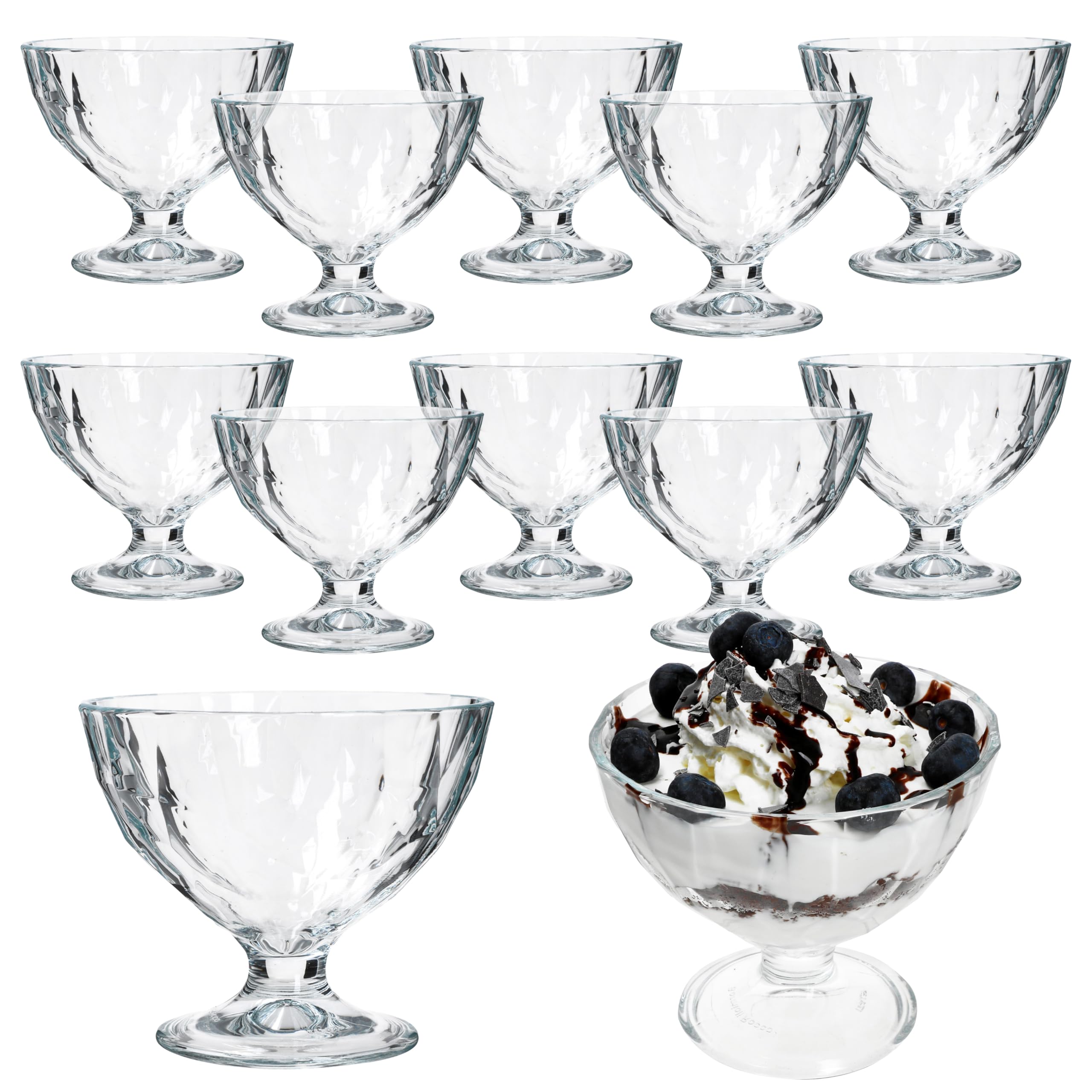 Bormioli Rocco Transparent Diamond Dimpled Clear Stemmed Ice Cream Sundae Dessert Bowls - 360Ml - Pack Of 12