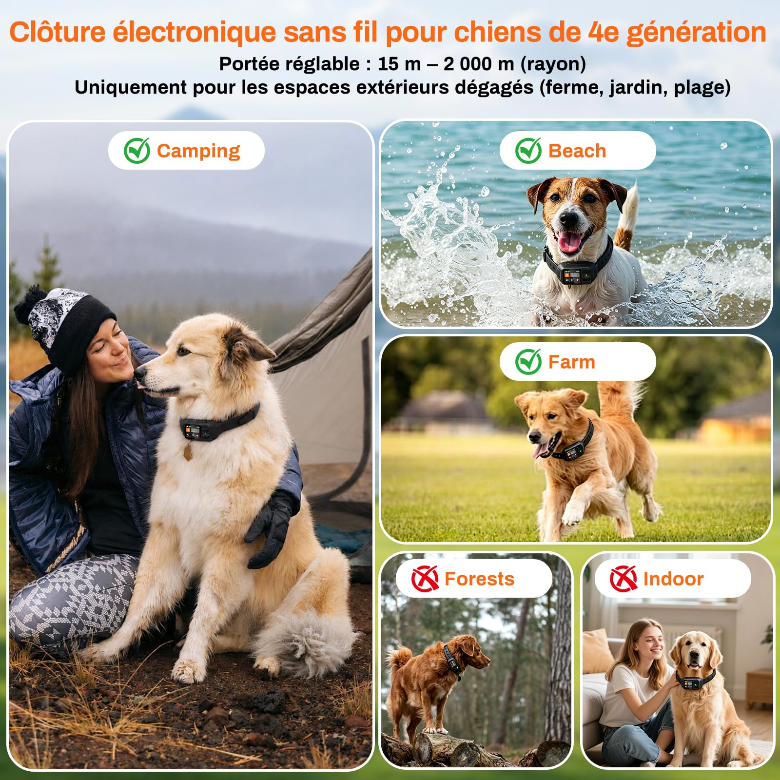 Clôture Électrique sans Fil pour Chien, Collier Anti-Fugue GPS Localisation Précise, 3 Modes Bip/Vibration/Choc, IPX7 Étanche, Collier Anti-Fugue sans Fil Jardin Ferme Camping