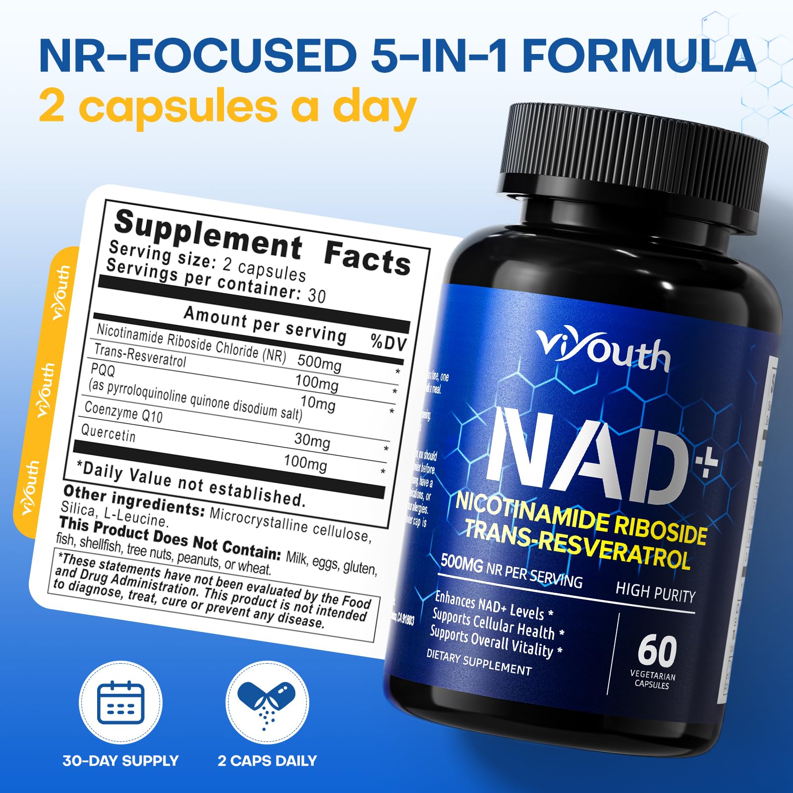 NAD+ Supplement with Nicotinamide Riboside 500mg & Trans-Resveratrol 100mg– NR Supplement for Cellular Energy & Healthy Aging Support for Men & Women — Amazon image 7