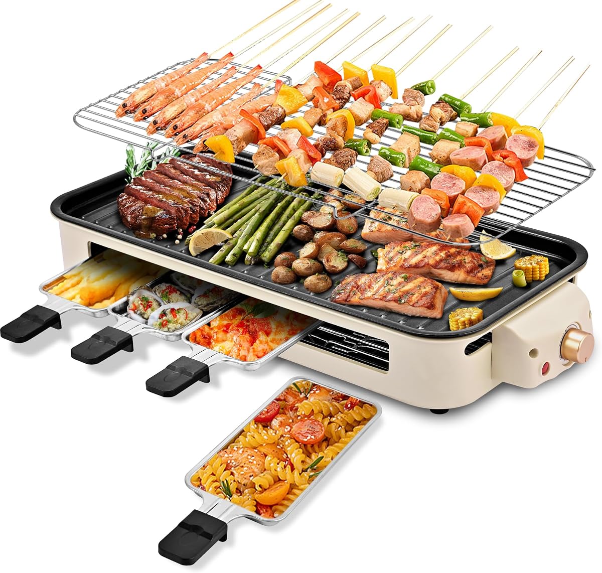 SUSLAS 1800w parrilla y plancha eléctrica interior con placa antiadherente extraíble, parrilla de cocina sin humo, apta para lavavajillas, control de temperatura