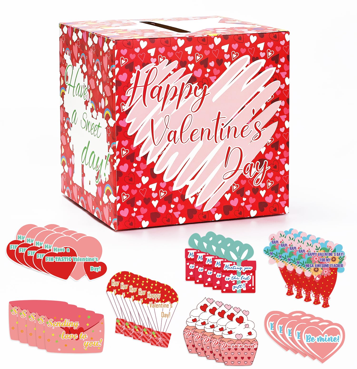 SietDESEO Modern Heart Valentines Day Cards Box for Kids, Classroom Exchange, 30 Cards, 5 Teacher Cards, 7.8 x 7.8 x 7.8 inches