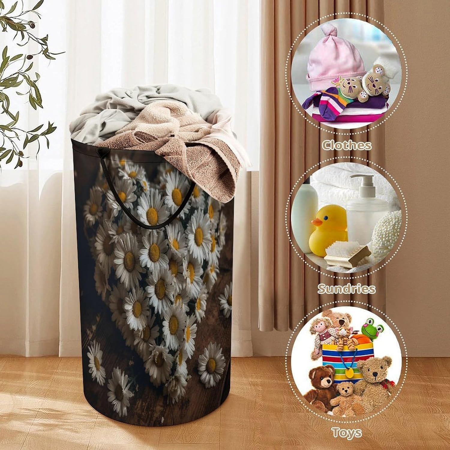 Many Daisy Flowers Laundry Hamper Large Collapsible Laundry Basket with Handles Waterproof Clothes Hamper Portable Dirty Clothes Basket for Bedroom Laundry Room Closet Bathroom