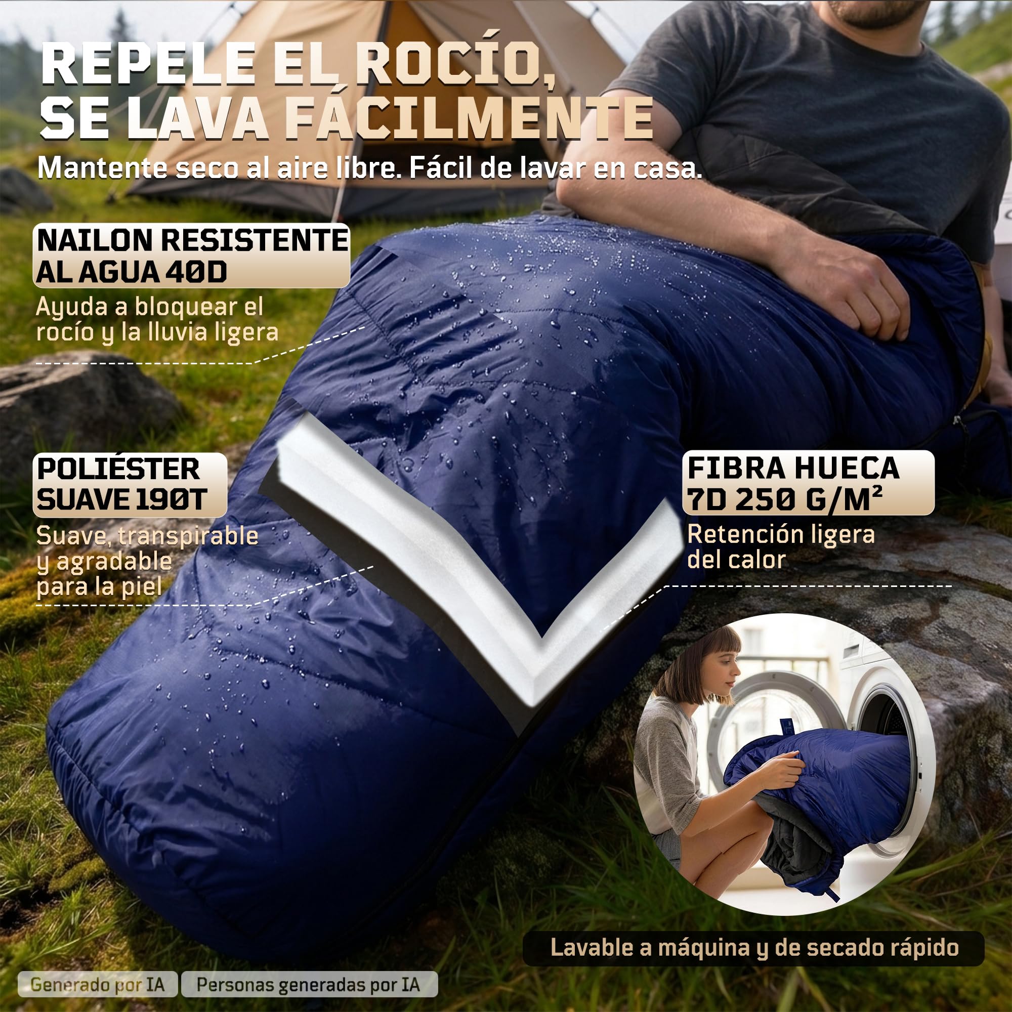 Saco de dormir para momias 2-3 temporadas (confort 6 °C), transpirable, para adultos de hasta 185 cm, compacto de nailon 40D Ripstop con saco de compresión para camping, senderismo y festivales