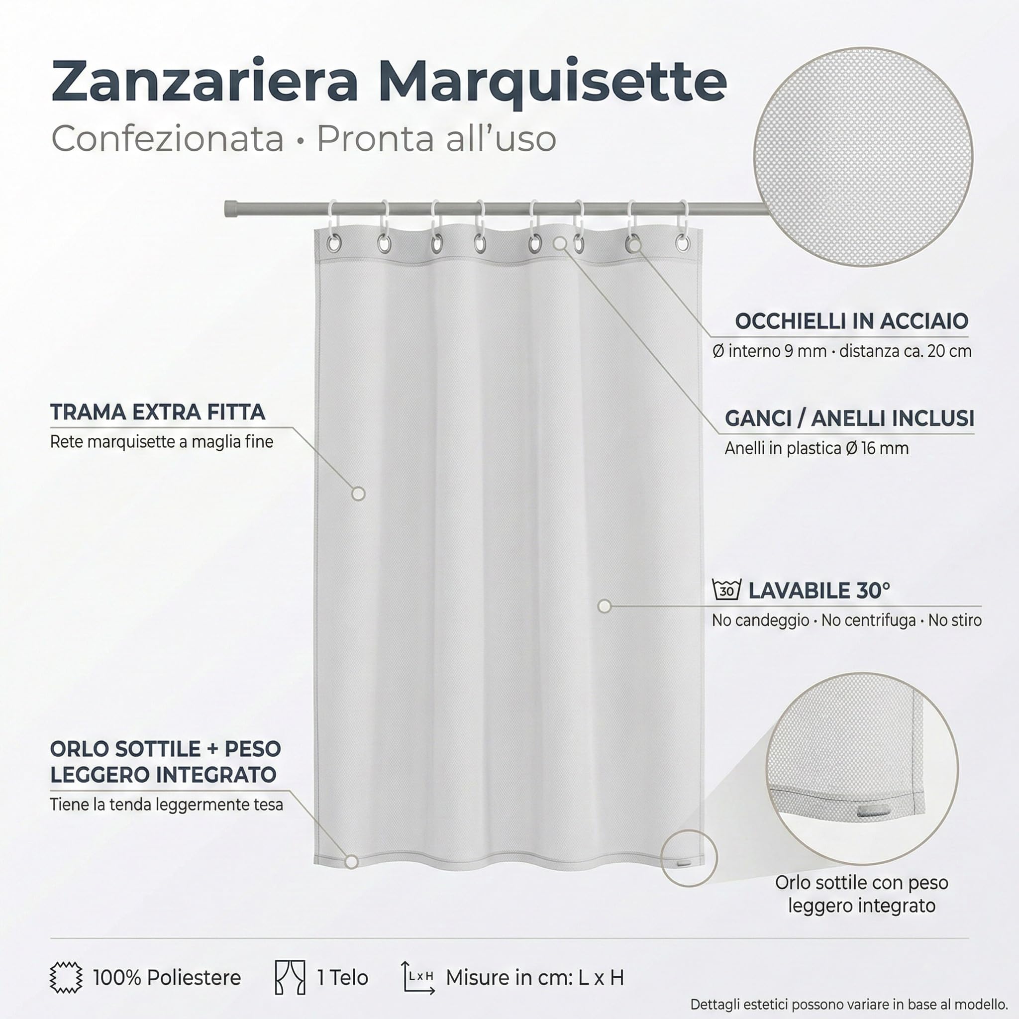 Tex family Tenda Rete ZANZARIERA Marquisette da Esterno piombata in 8 Misure Diverse Unito Verde - Cm. 150 x 250