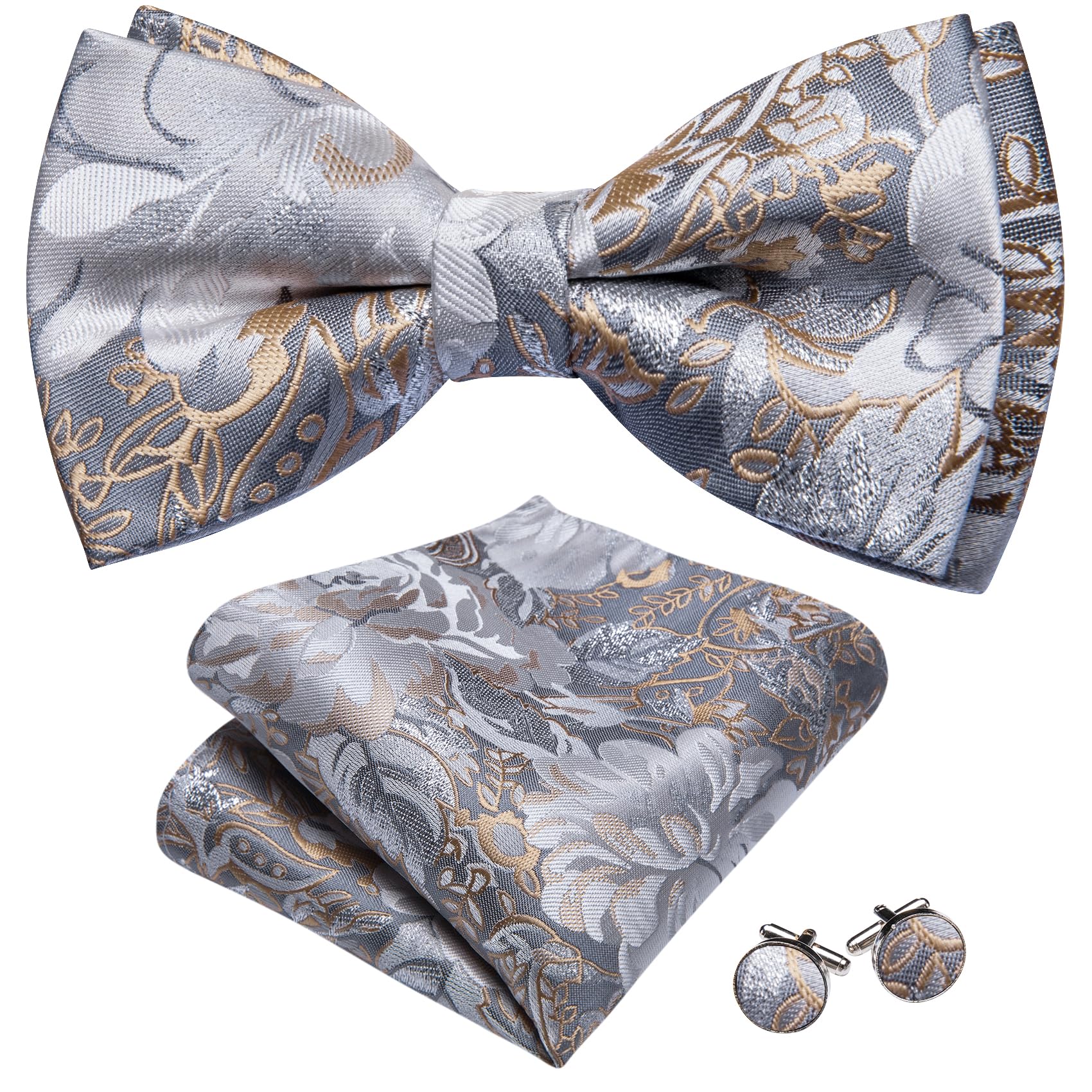 Barry.Wang Paisley Striped Bow Tie for Men Silk Pre-Tied Bowtie Set