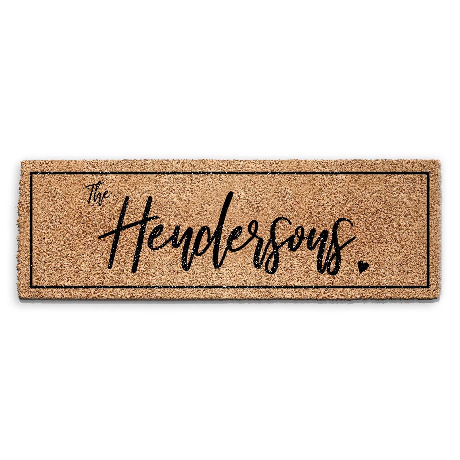 Hairyworm Personalised Doormat (240cm x 80cm) Large, Customise with Name, Text, Coconut Core Fibre Heavy Duty Mat, Rug, Family Name Black Heart Indoor Natural Coir Ultra Wide Door Mat