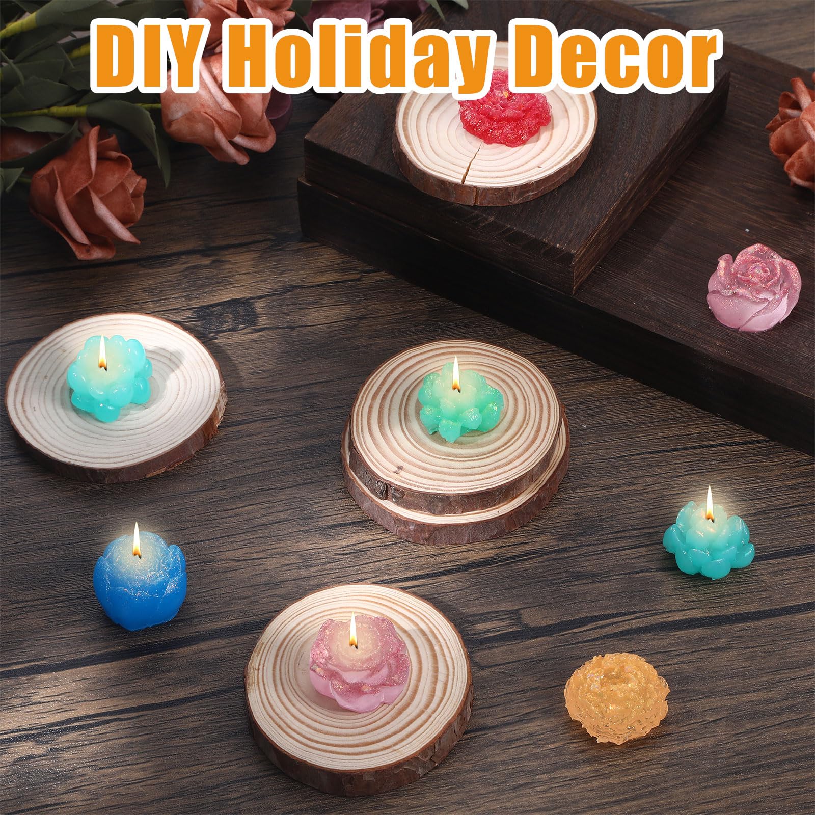 2-Piece Succulent & Rose Silicone Mold Set - 3D Candle Making Molds For Resin & Soap