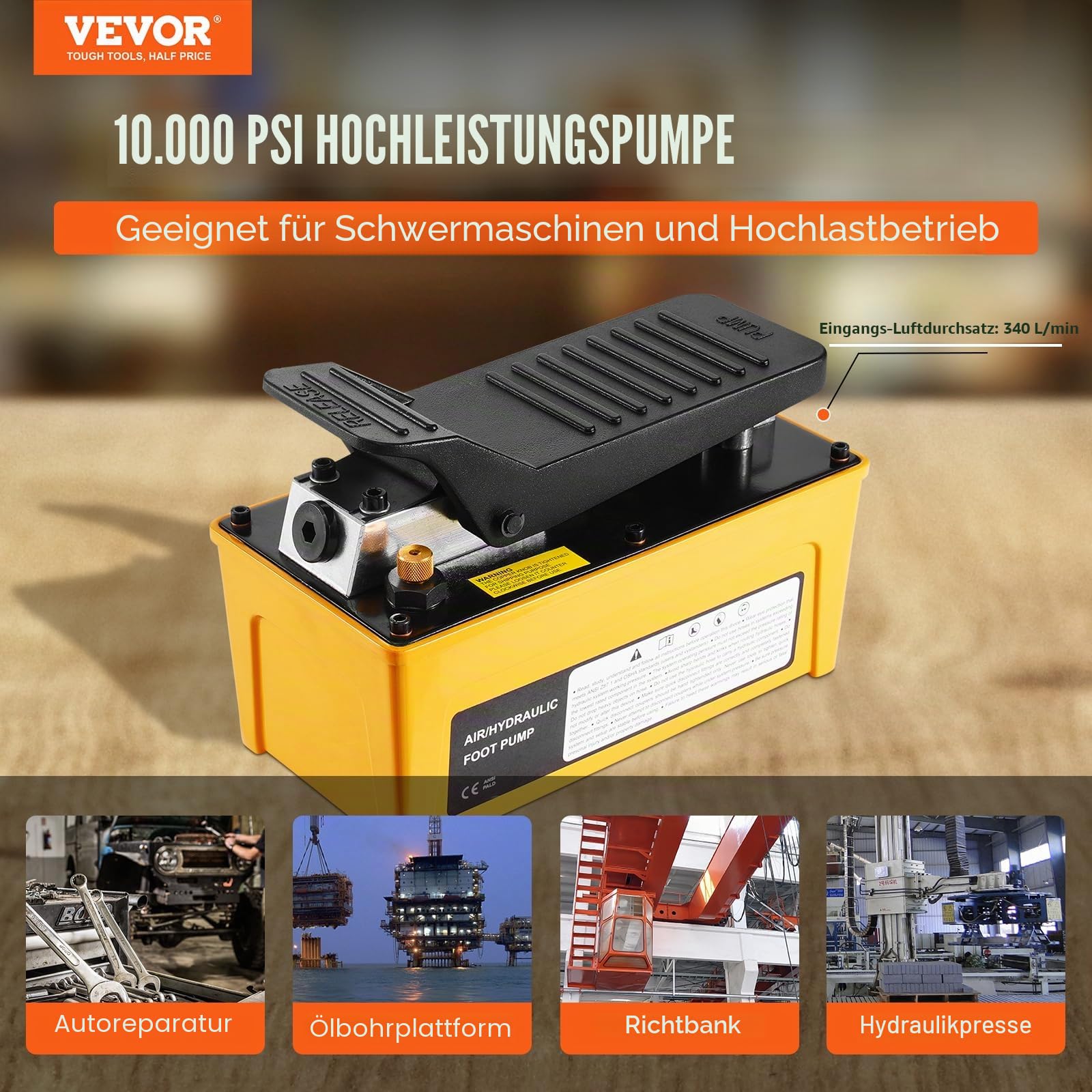 VEVOR 10.000 PSI Lufthydraulikpumpe, 1,6 L Öltank, NPT 3/8 Zoll Ölauslass, NPT 1/4 Zoll Einlass, Aluminiumgehäuse