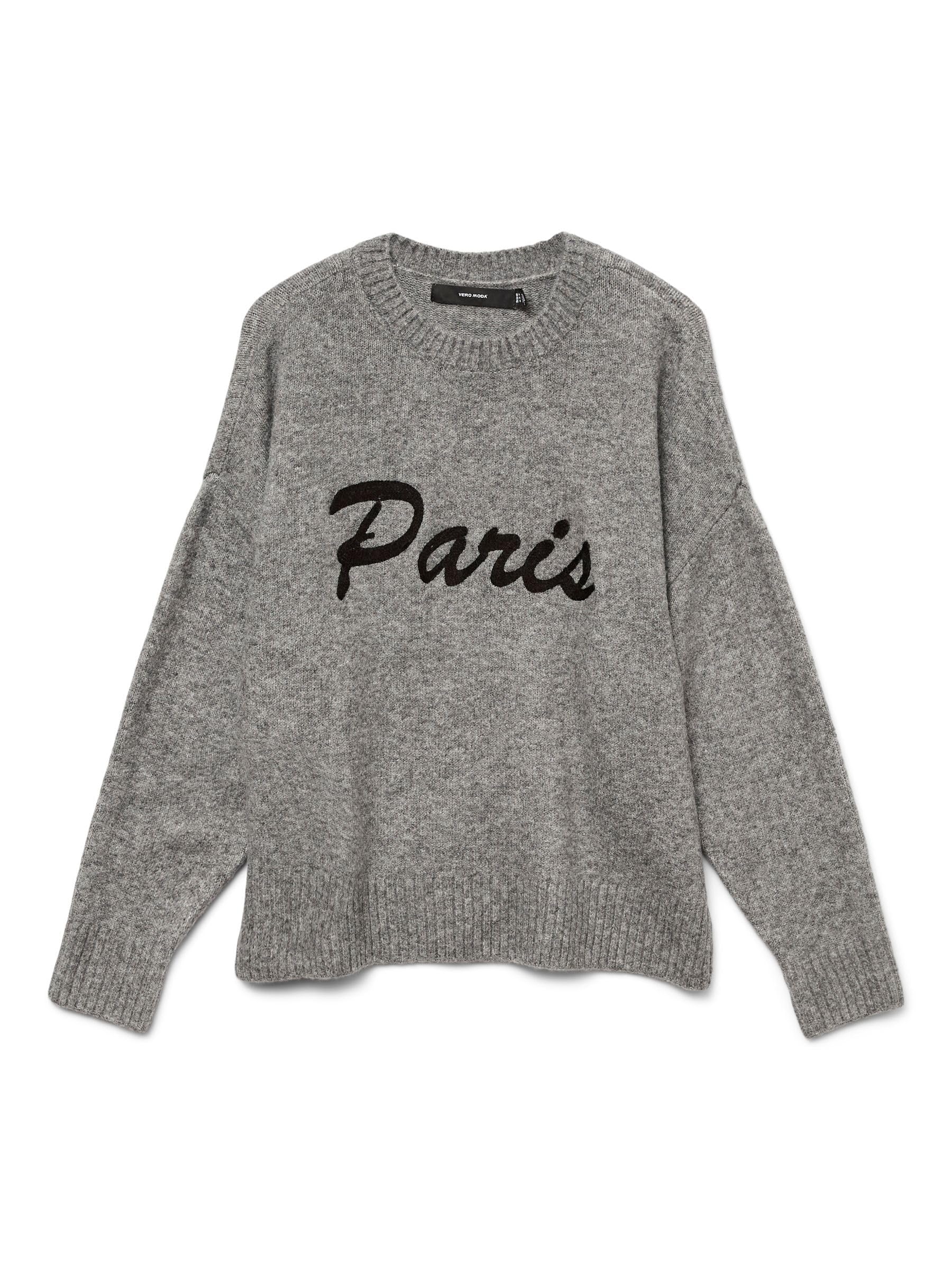 VERO MODA Vmboom LS O-Neck Text Pullover Noos, Medium Grey Melange, L