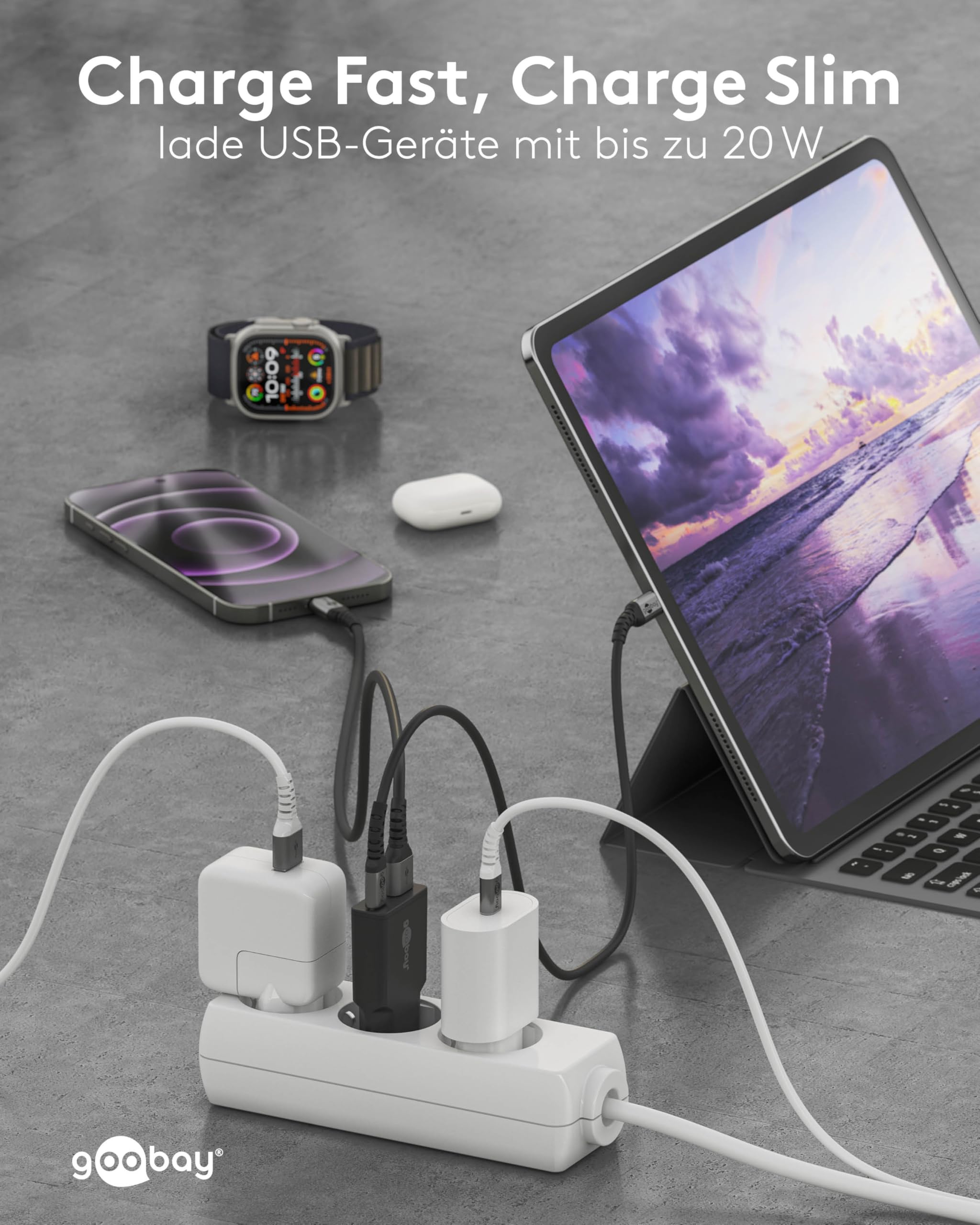 goobay Caricatore rapido USB-C PD GaN Dual Slim 20W (nero) Alimentatore Power Delivery, connettore USB-A Quick Charge, alimentatore di rete per smartphone e tablet - 75729