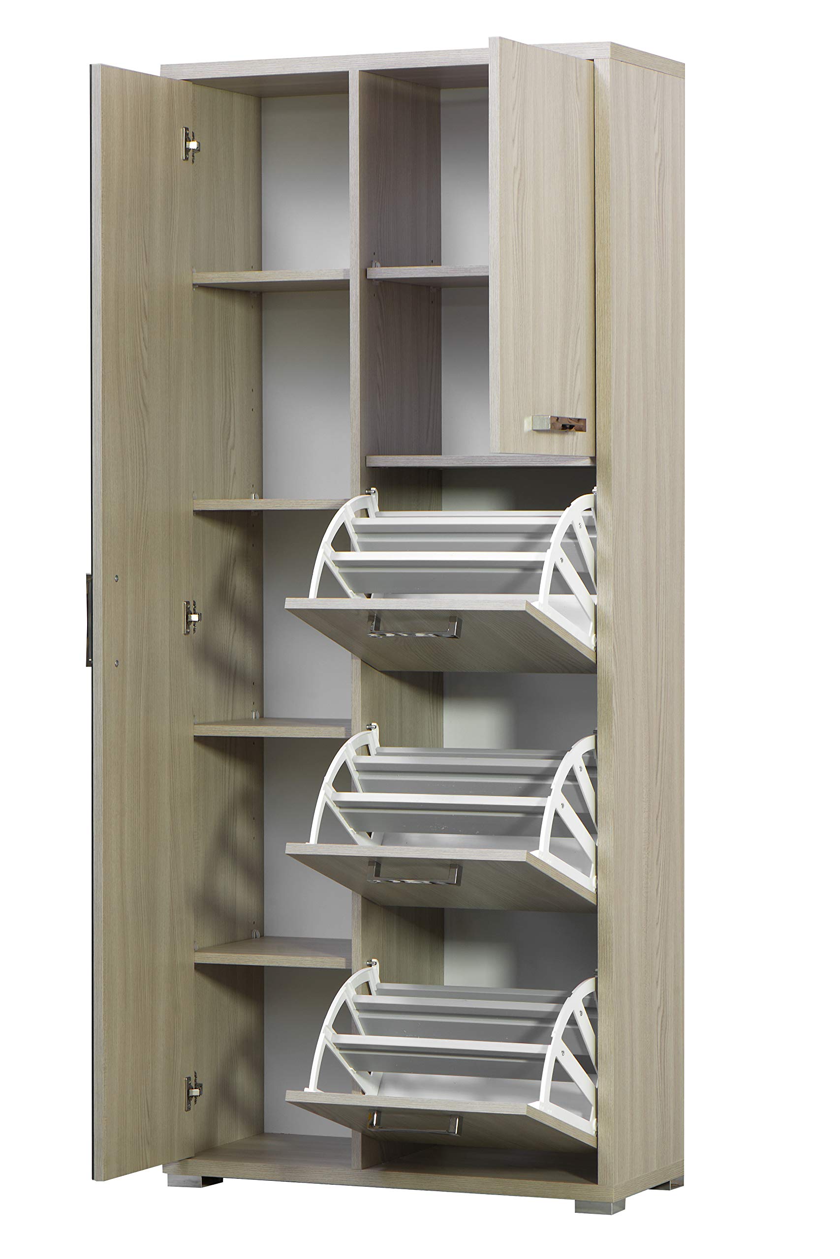 3610OLM Armadio Montato a ribalta, 2 + 3 ante spessore 16mm, con portascarpe, scocca spessa 25mm, 75,3L x 175H x 33P, finitura Olmo