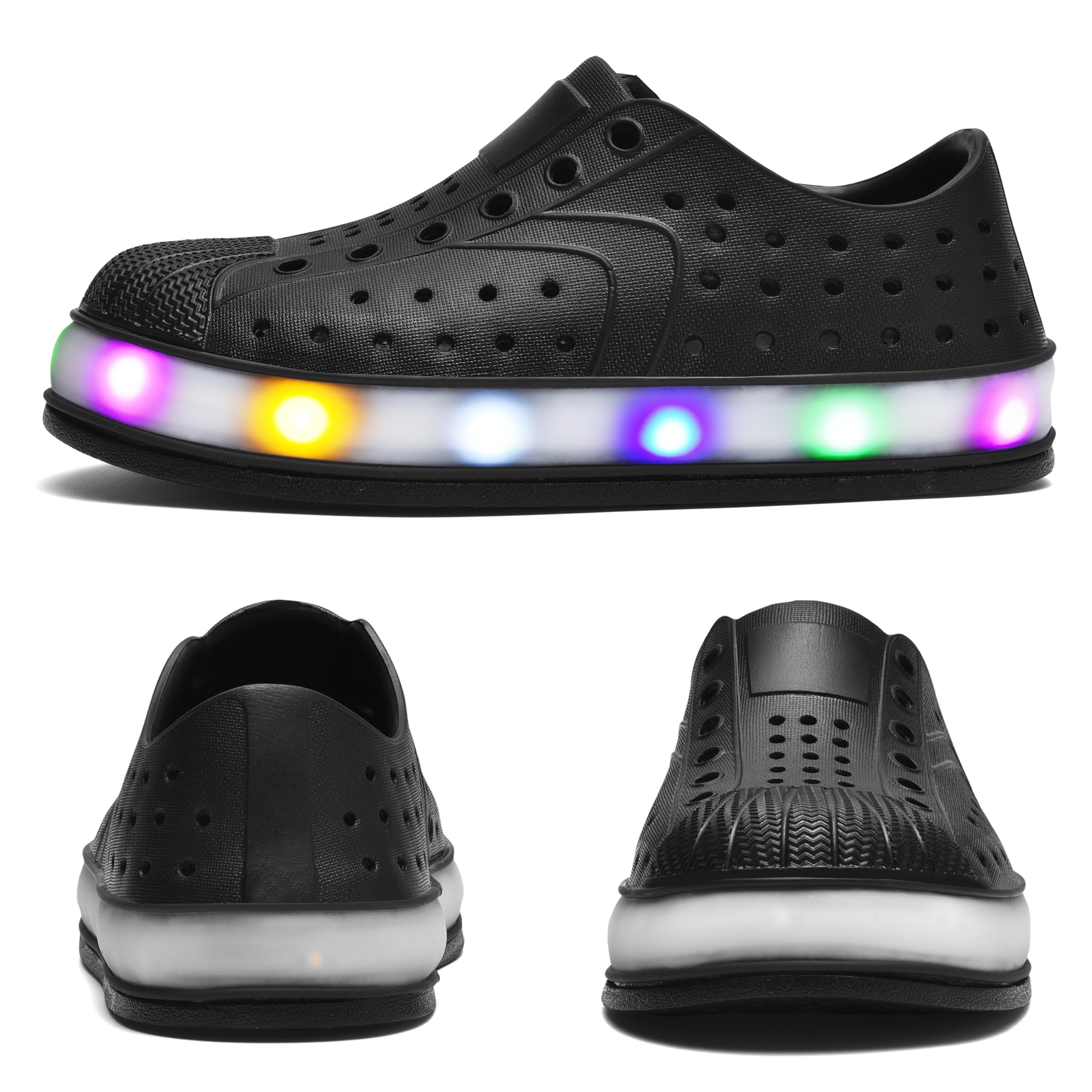 KALEKI Kids Water Shoes,Toddler Slip-On Shoes,Waterproof Light Up Shoes for Boys and Girls,Lightweight Non-Slip Quick Dry Beach Sandals Black