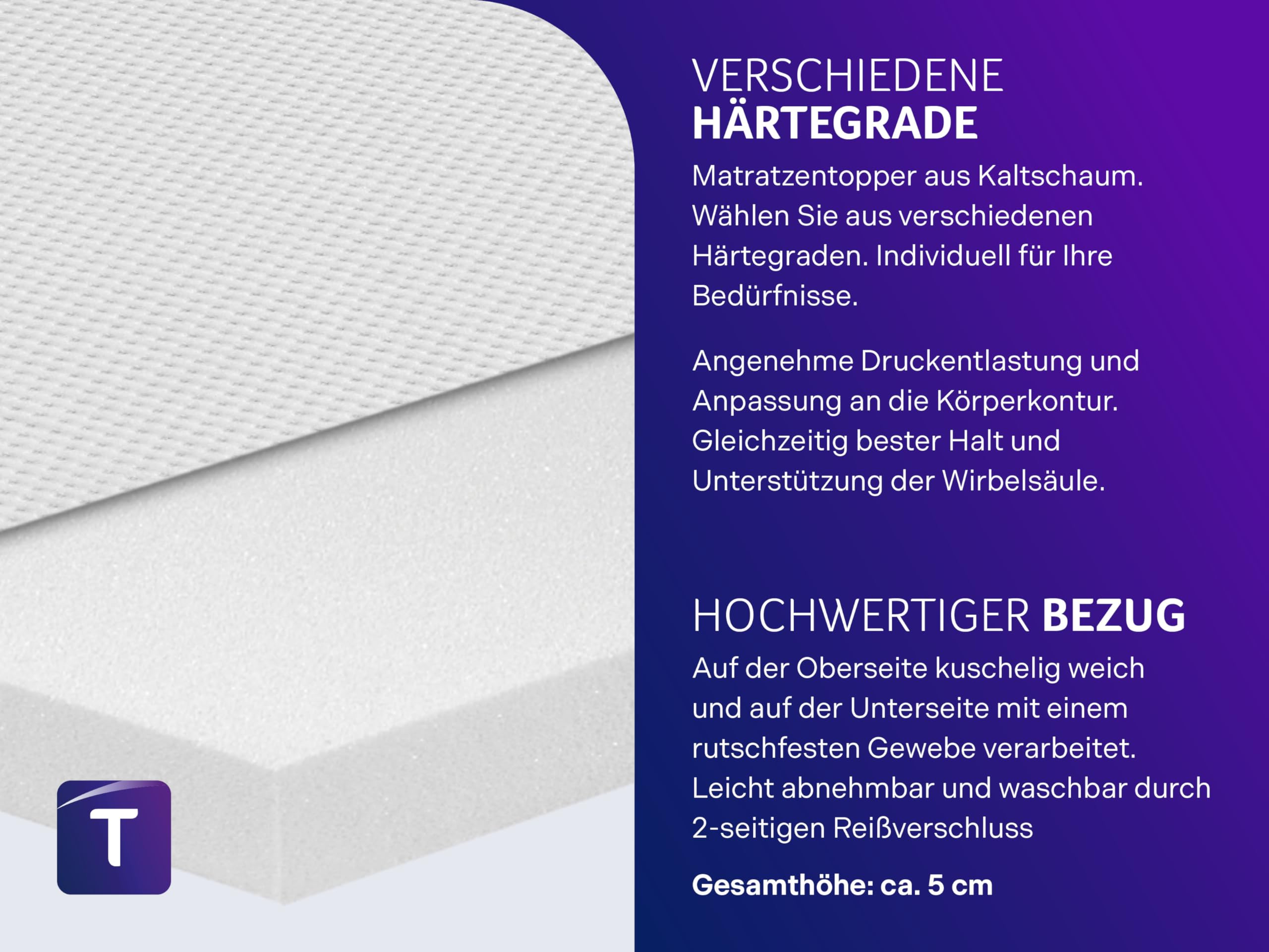 Traumnacht Komfort Matratzentopper mit punktelastischem Kaltschaumkern für optimale Anpassung, 90 x 200 cm, Härtegrad 3 (mittelfest), Öko-Tex zertifiziert, produziert nach deutschem Qualitätsstandard