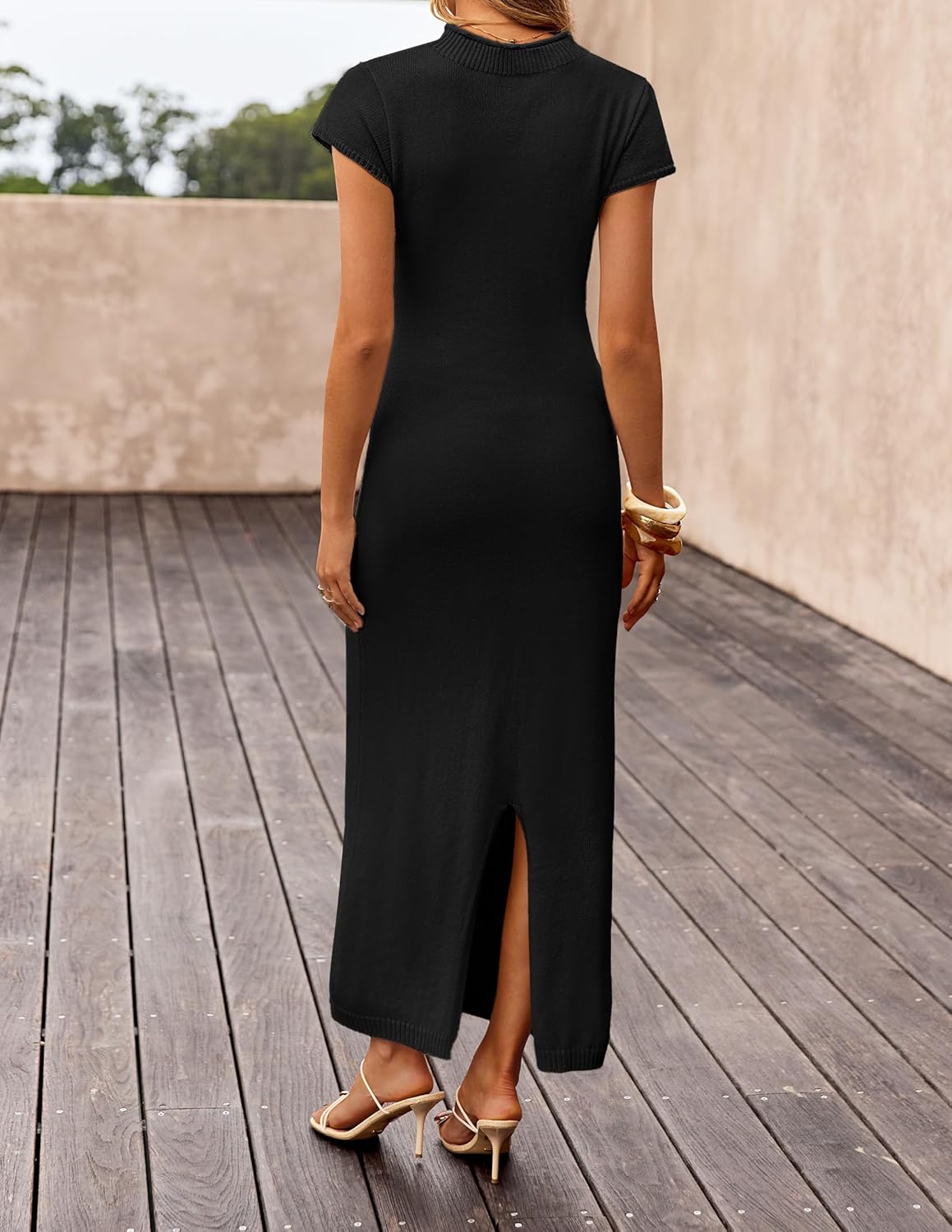 ZESICA Womens Spring Casual Bodycon Maxi Dress 2026 Summer Business Casual Short Sleeve Crewneck Knit Slit Vacation Dresses - Image 3