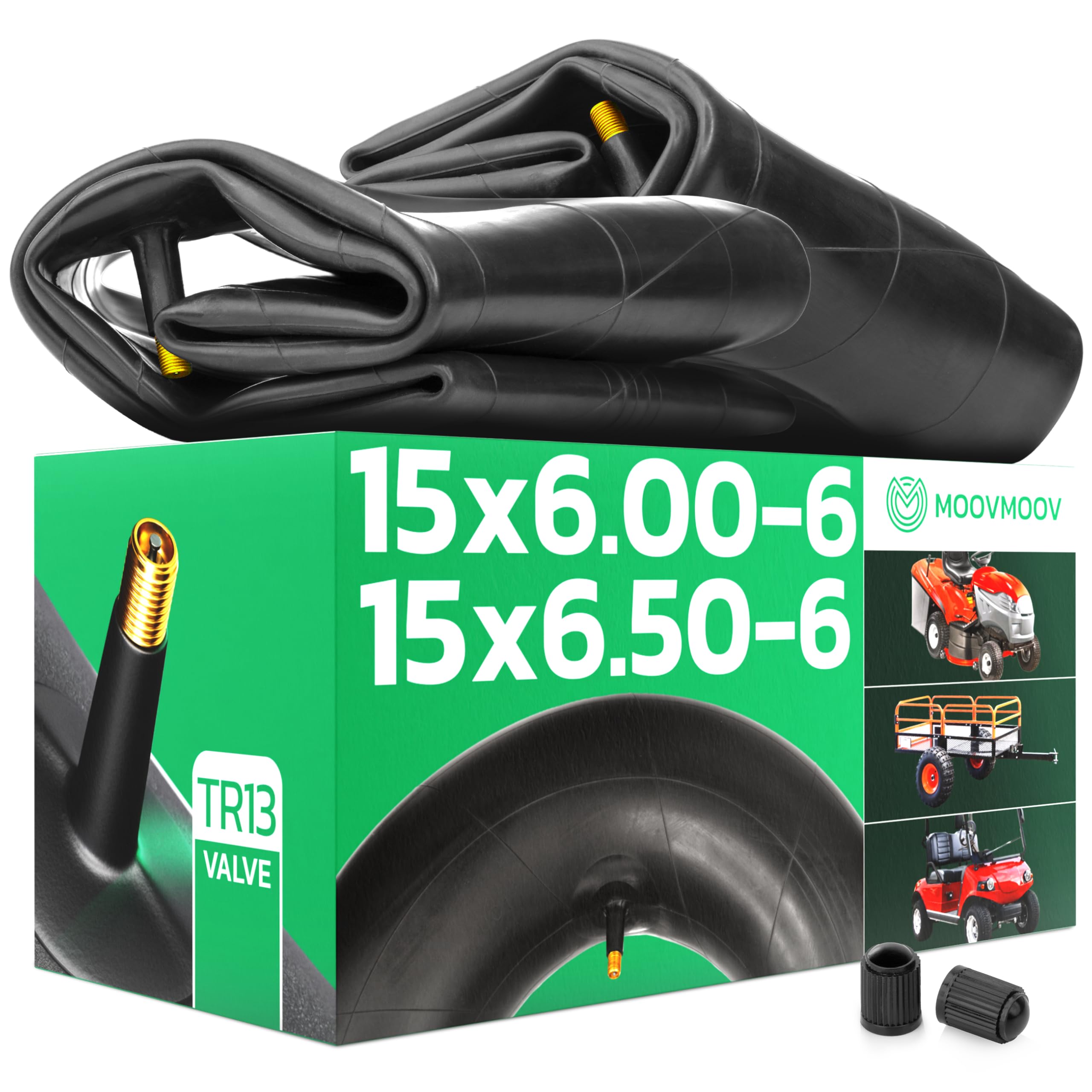 MoovMoov 15 Zoll Schlauch für Reifen 15x6.00-6 und 15x6.50-6 – passend für Rasentraktor, Aufsitzmäher, Golfcart, Gartenanhänger – 2 Stück