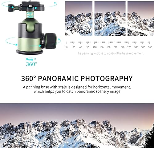 Miniatura 6 de Foto4easy - Trípode de cabeza esférica giratoria de 360 grados con placa de liberación rápida tipo Arca, rosca de 38 pulgadas para trípode de