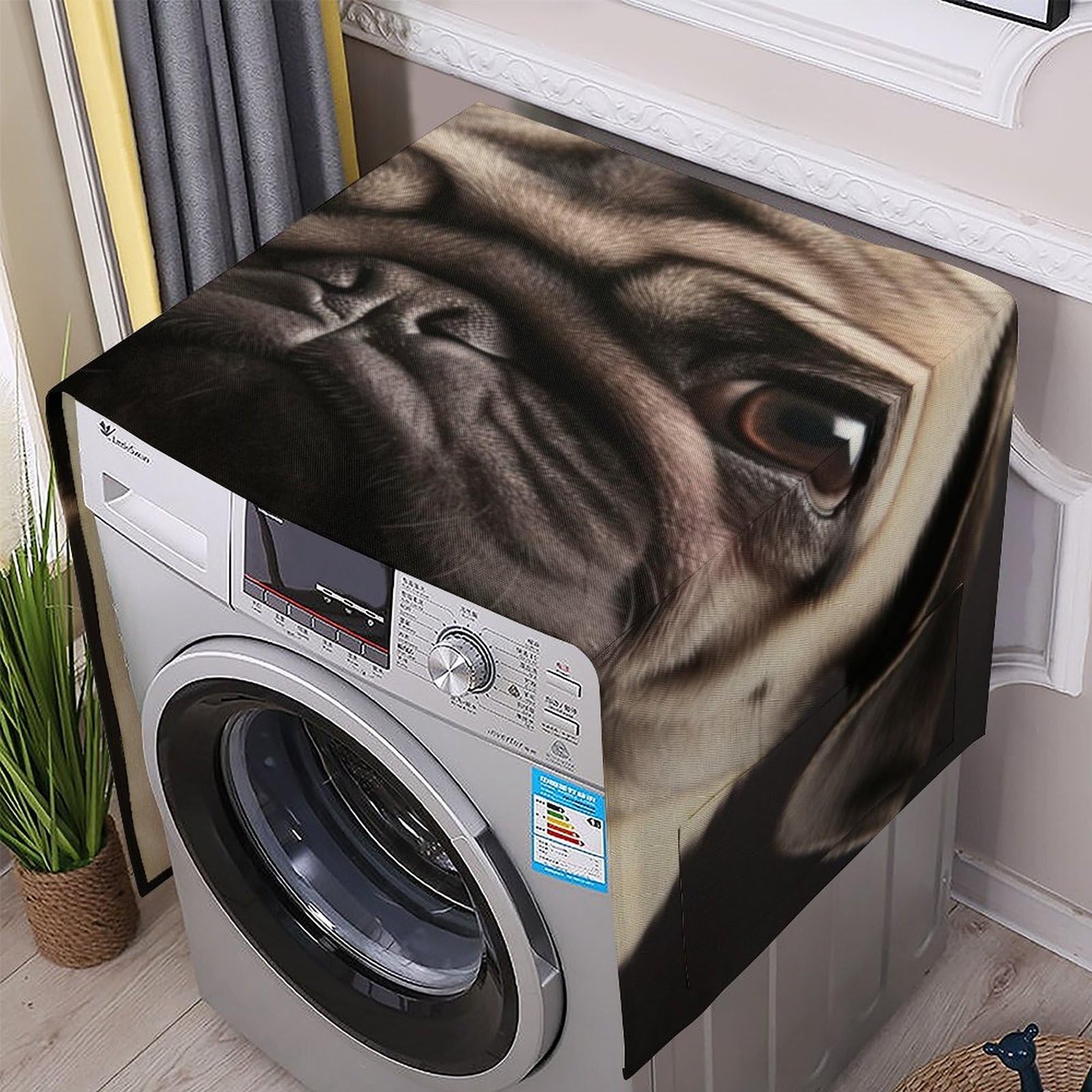 Fodpand White Washing Machine Cover For Top Load Dustproof Pug Washer And Dryer Cover With Storage Pockets Household Appliance Covers Washable Top Protector Mat Pad For Laundry & Kitchen