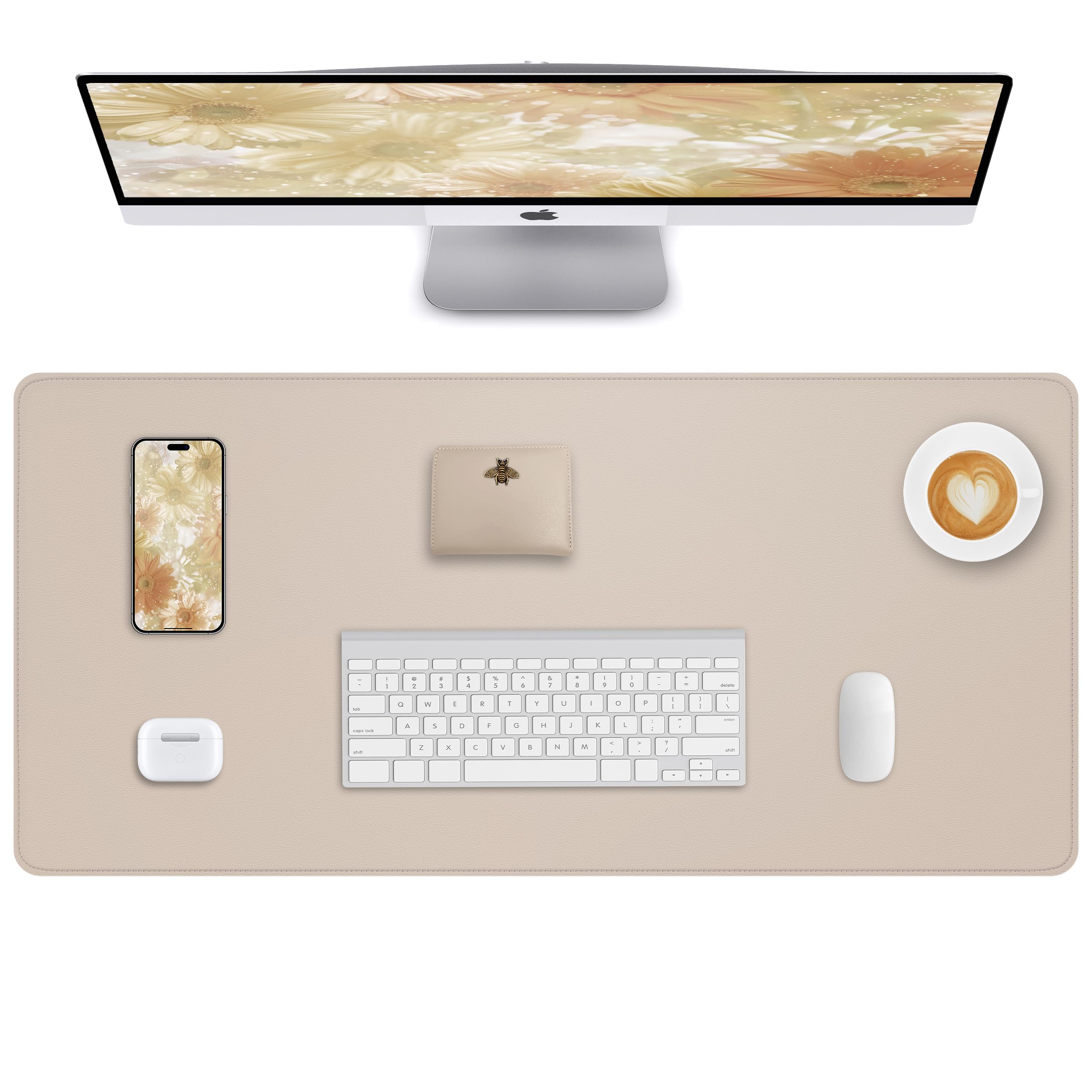 AFIING Leather Desk Mat Protector, Mouse Mat, Non-Slip PU Leather Desk Blotter, Laptop Desk Pad, Waterproof Desk Cover for Office and Home (100 x 50 cm, Beige) โ image 1