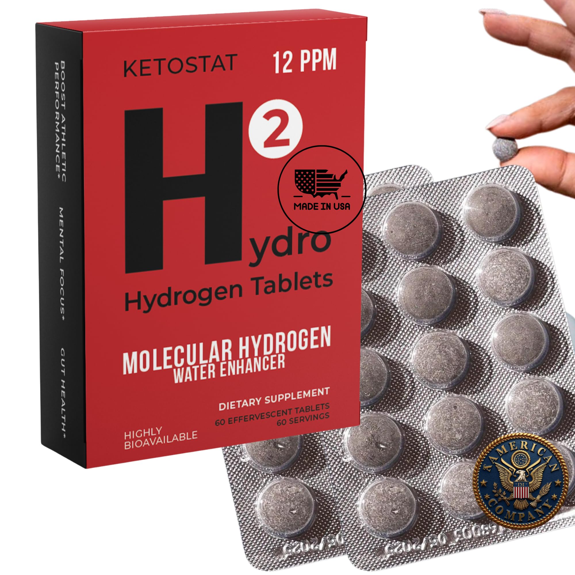 Hydrogen Water 60 Tablets, 12 PPM H2 Molecular Hydrogen for Drinking Water