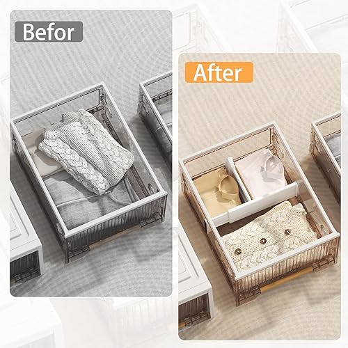 Miniatura 4 de REBECAT Paquete de 10 separadores de cajones para ropa, separadores de cajones ajustables de 4 pulgadas de alto, ampliables de 15 a 21 pulgadas,