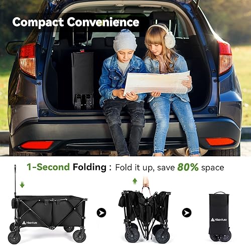 Miniatura 6 de Hikenture Carro plegable y cubierta de lluvia, carros extra grandes de 330 libras, carrito plegable resistente con ruedas todo terreno, carro de