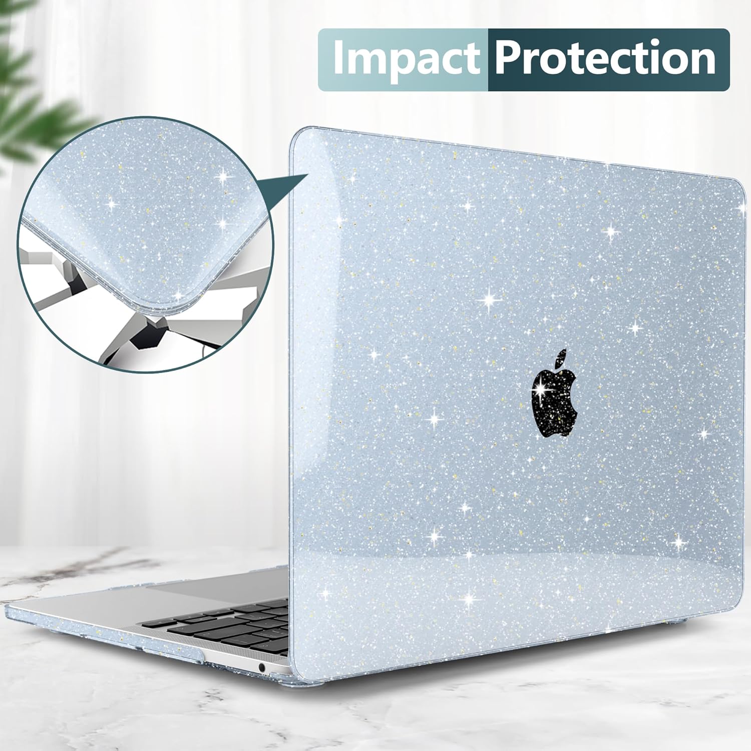 DONGKE for MacBook Pro 13 inch Case 2022 2021 2020 Release Model A2338 M2/M1 A2251 A2289, Bling Plastic Hard Shell Case & Keyboard Cover Only Compatible with MacBook Pro 13 Touch Bar, Sparkly Blue