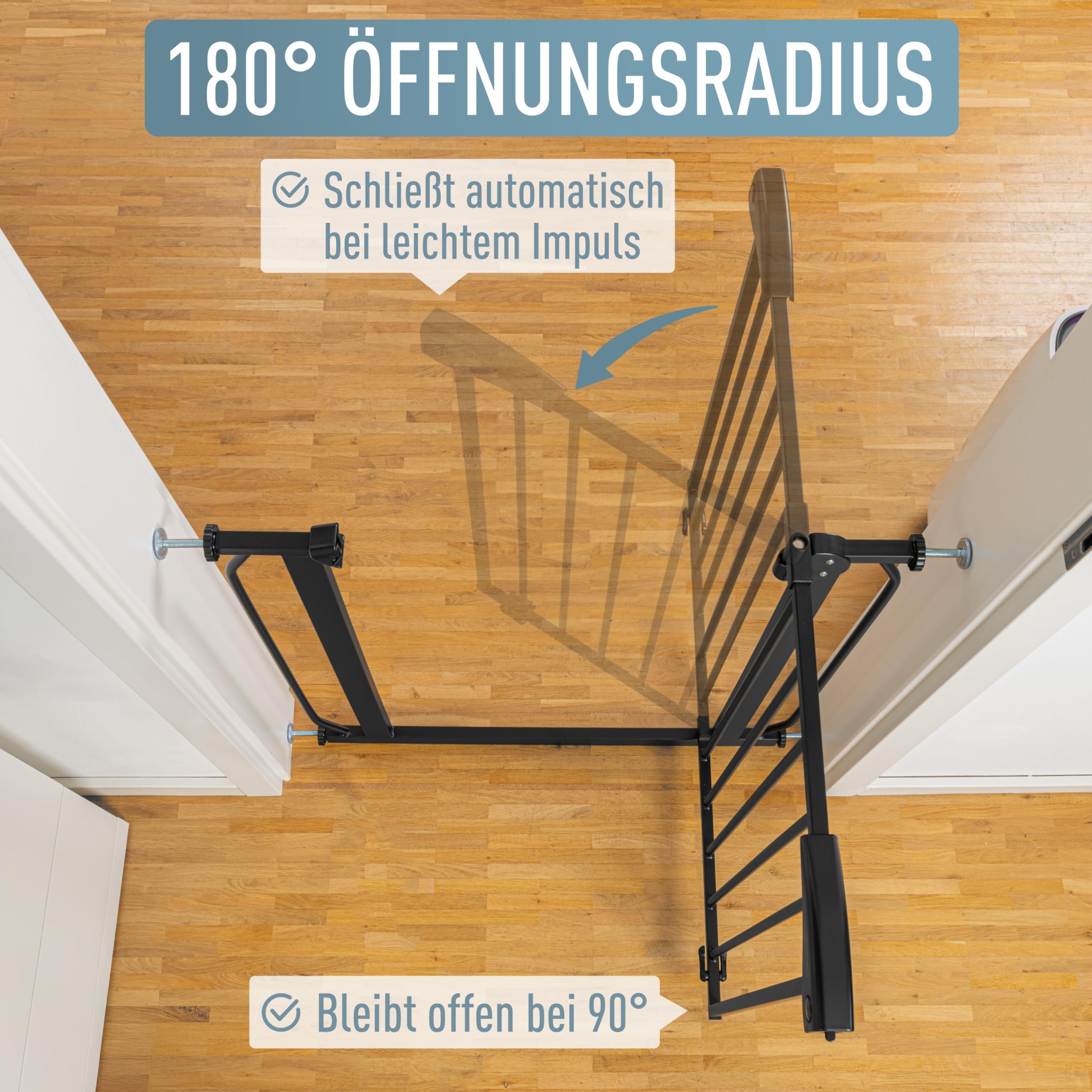 ib style Berrin XXL Treppenschutzgitter 85-185cm, Ohne Bohren, Türgitter Baby, Türschutzgitter Hund, Schwarz, 85-95 cm