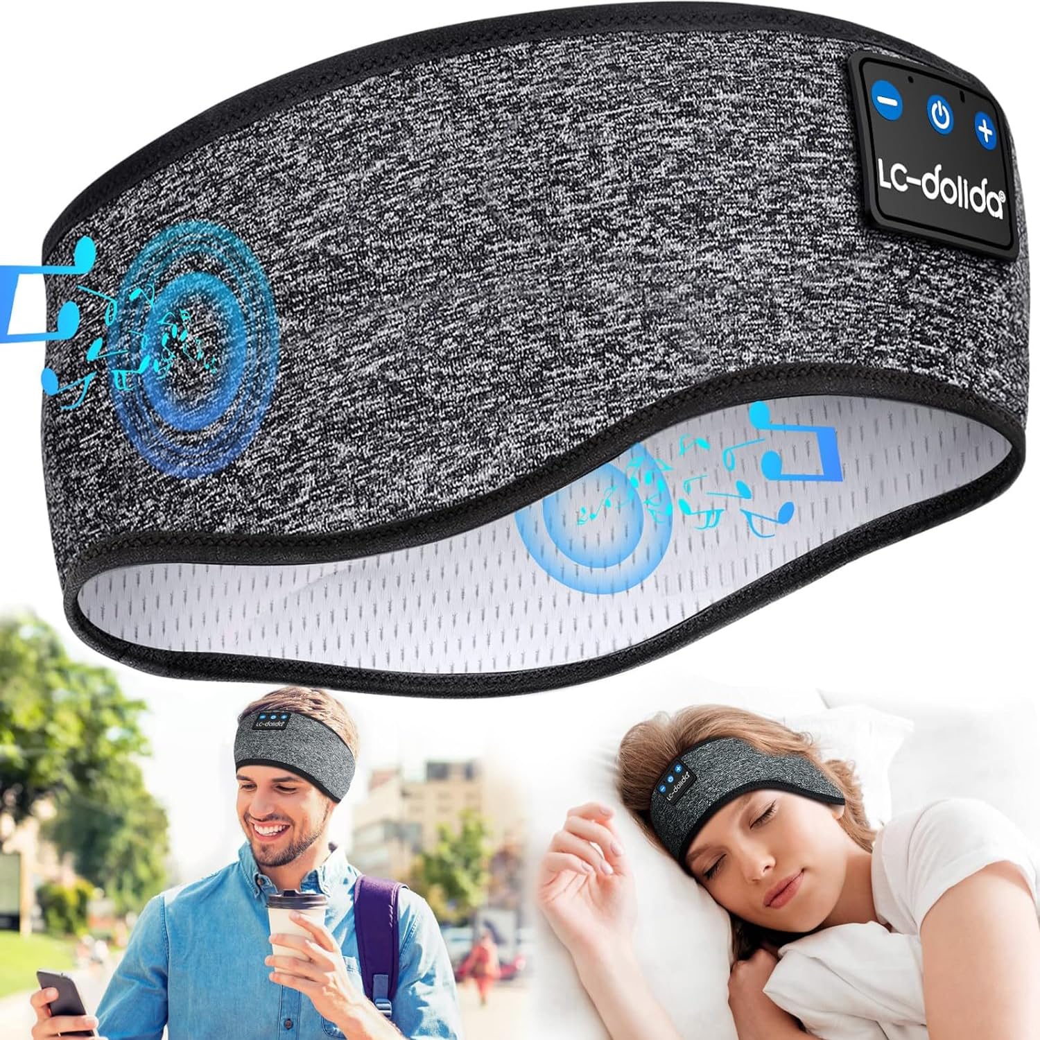 LC-dolida Schlafkopfhörer Bluetooth 5.4, Schlaf Stirnband Kopfhörer Headband Schlafmaske, Sportskopfhörer Musik schlafen Stirnband für Sport Training, Joggen, Yoga, Reisen