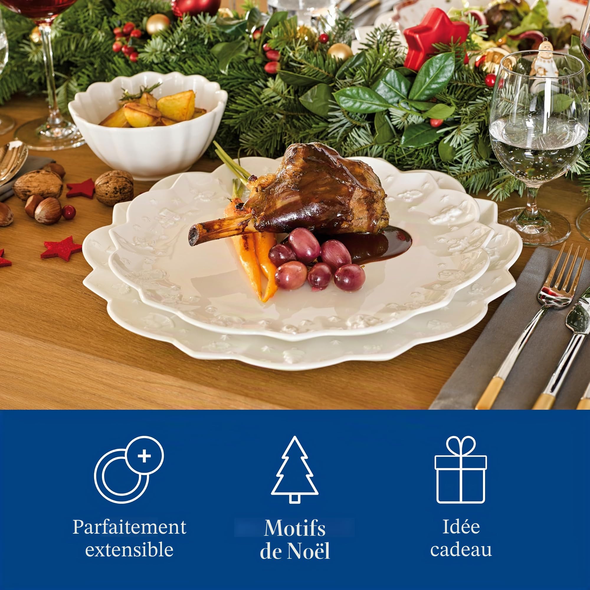 Villeroy & Boch - Toy's Delight Royal Classic Set de Vaisselle 8 Pièces pour 4 Personnes Blanc, Garanti Lave-Vaisselle, Compatible Micro-Ondes, Assiettes Noël, Ensemble, Porcelaine Haut de Gamme